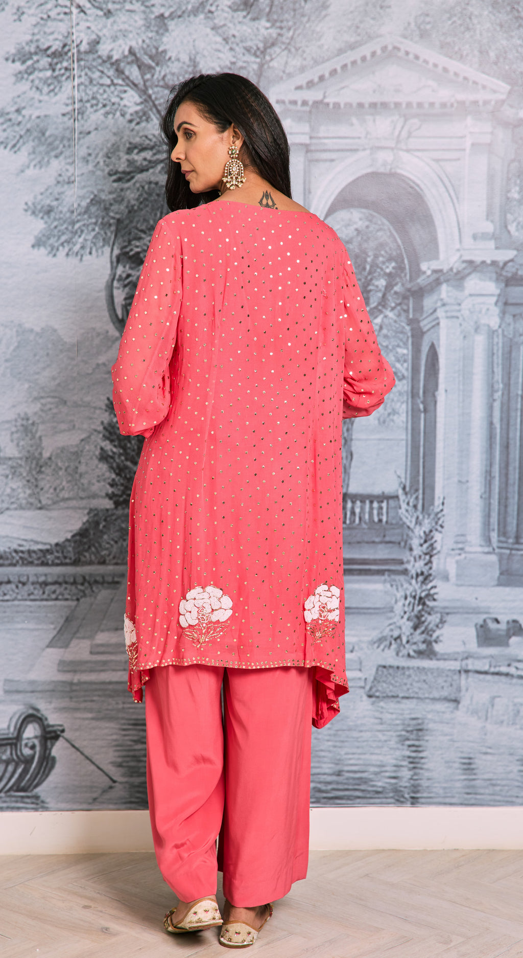 Blossom Coral Mirror Kurti Set
