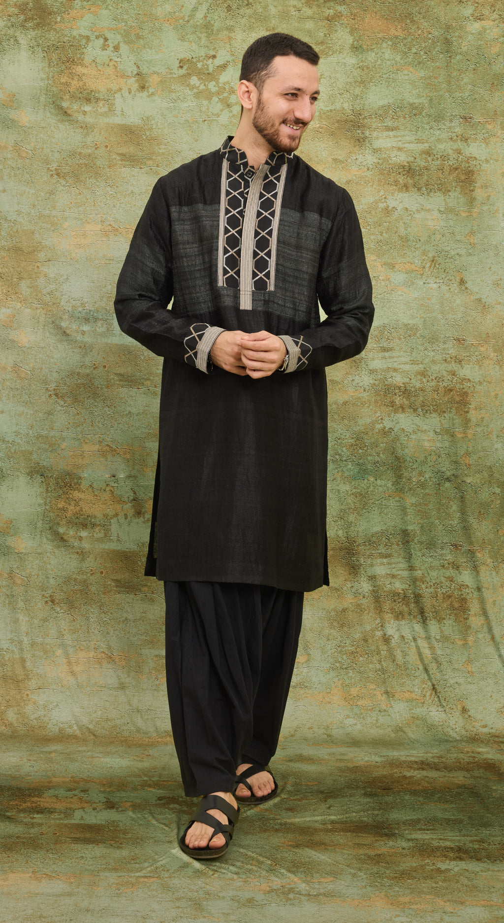 Noir Geometric Bandhgala Kurta Set