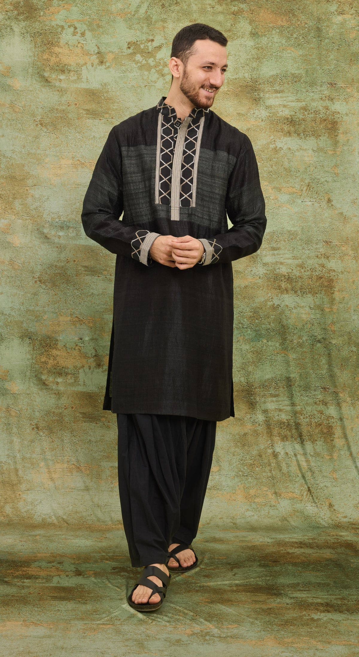 Noir Geometric Bandhgala Kurta Set