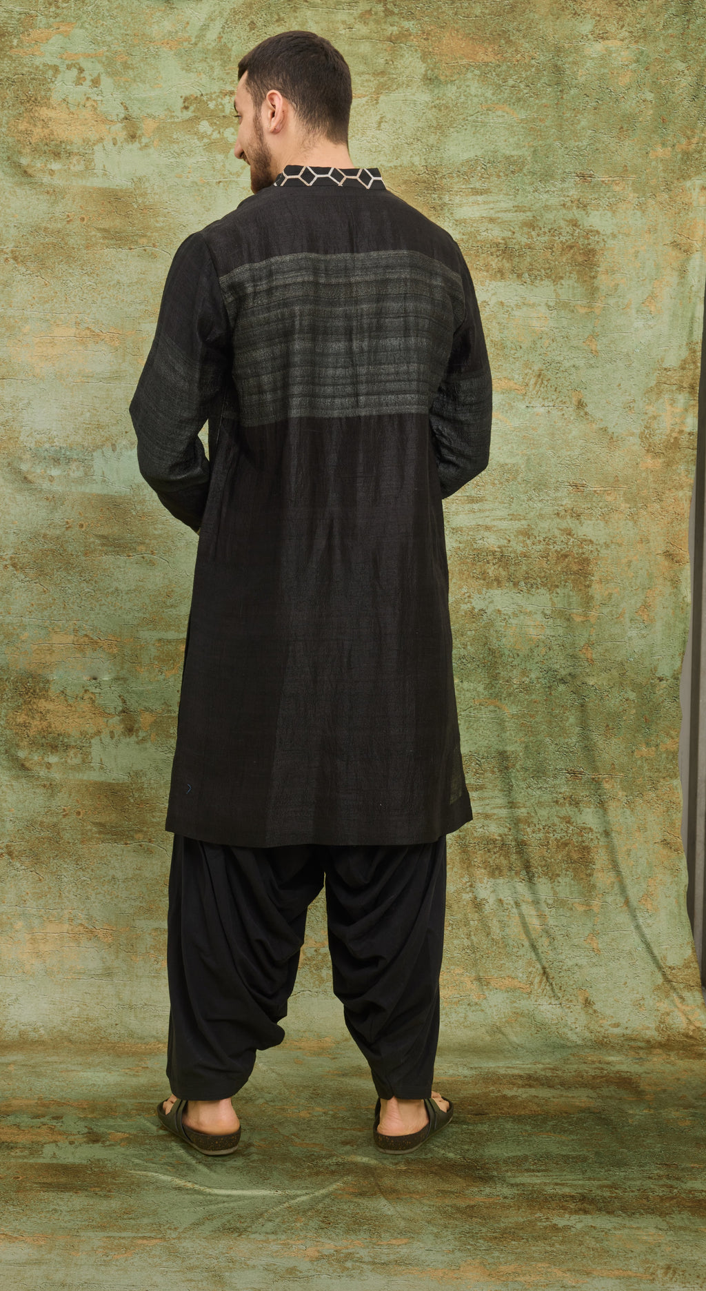 Noir Geometric Bandhgala Kurta Set