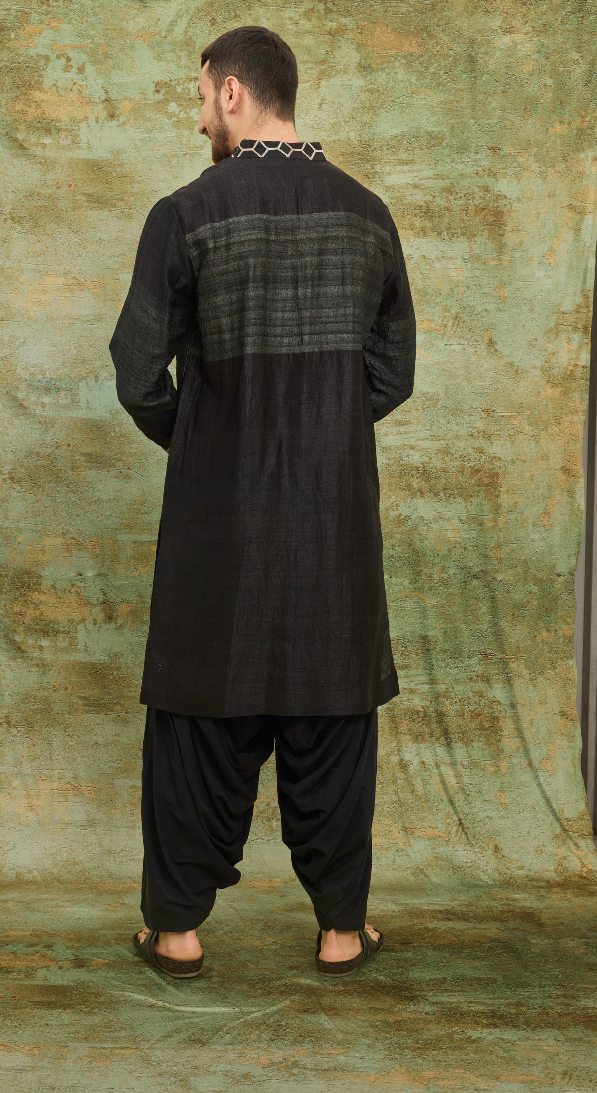 Noir Geometric Bandhgala Kurta Set
