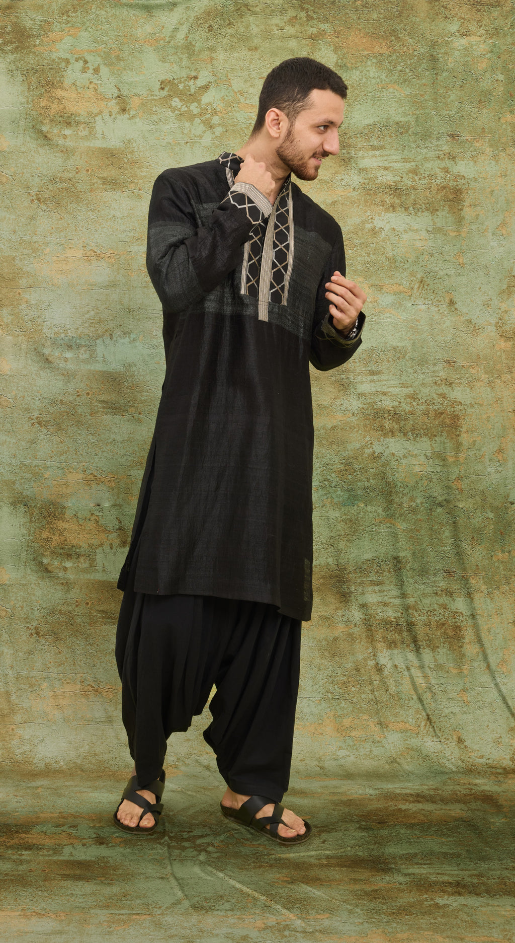 Noir Geometric Bandhgala Kurta Set
