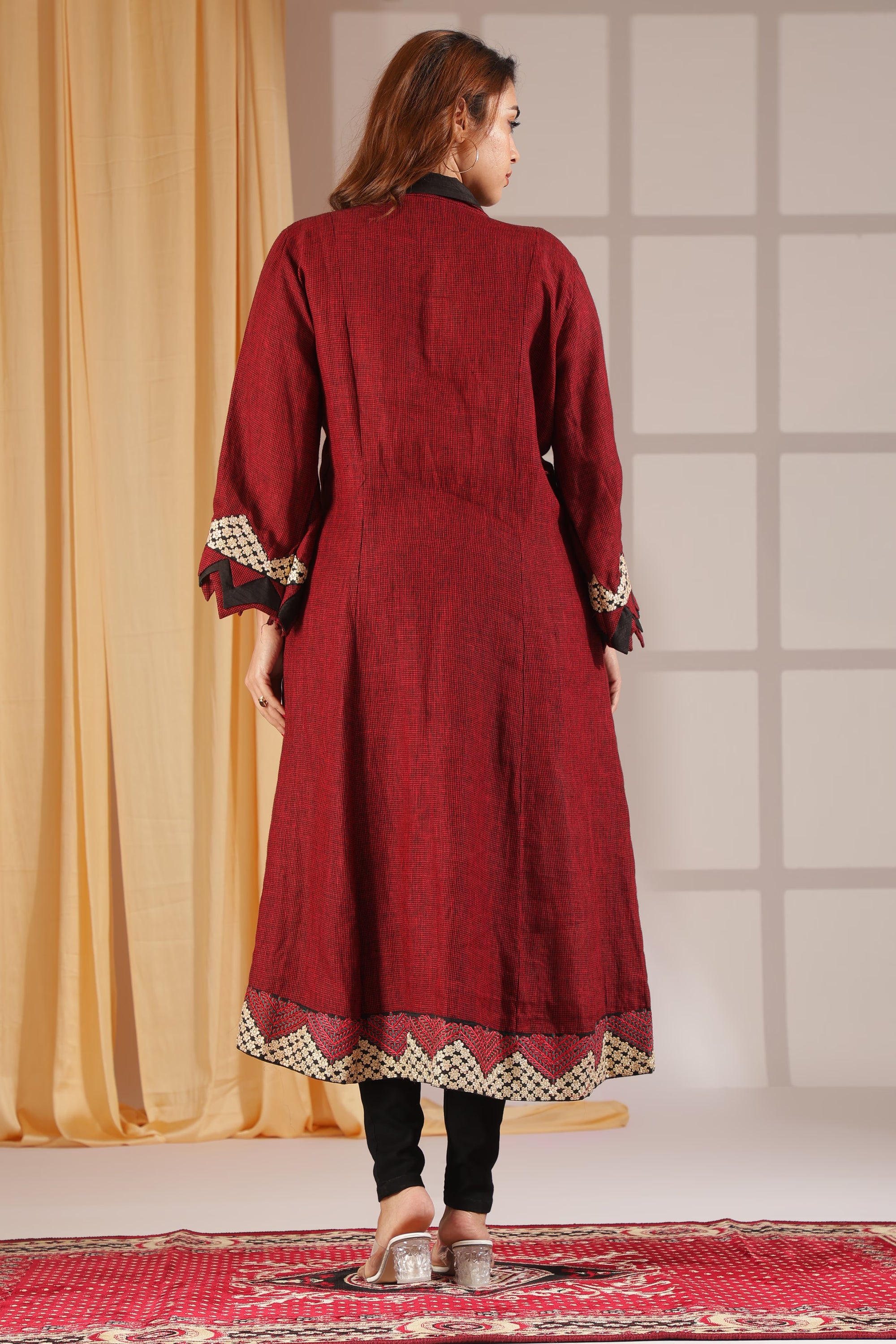 Maroon Mosaic Embroidered A-Line Kurta