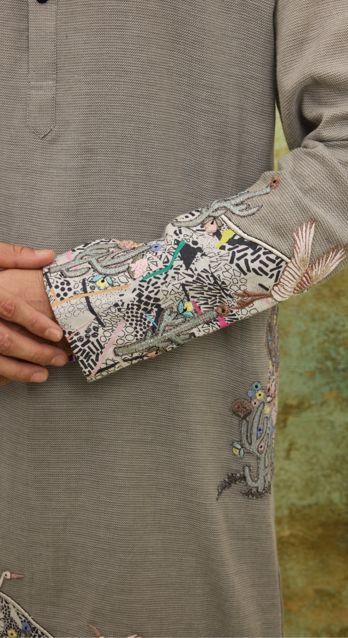 Men’s Grey Embroidered Kurta Set
