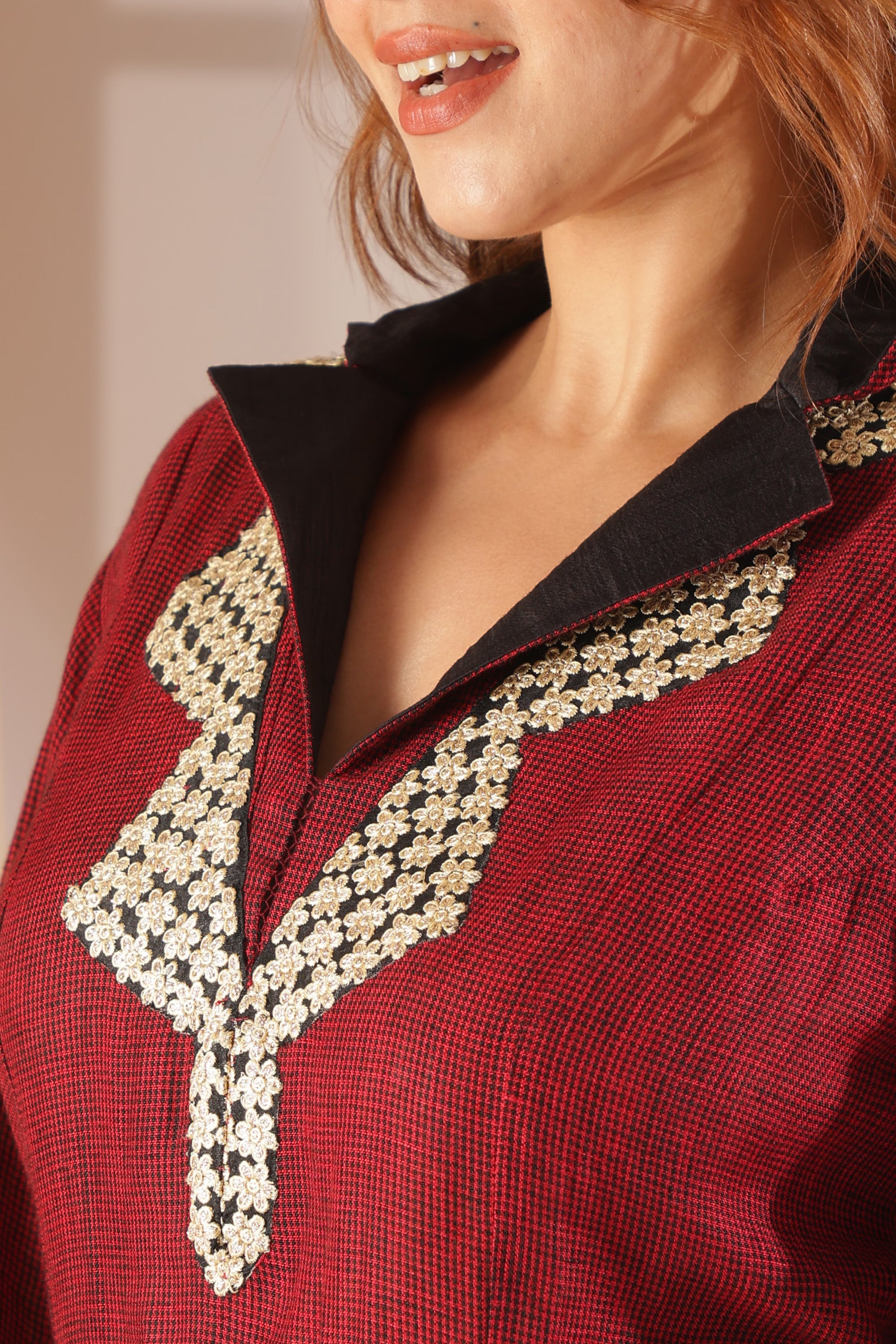 Maroon Mosaic Embroidered A-Line Kurta