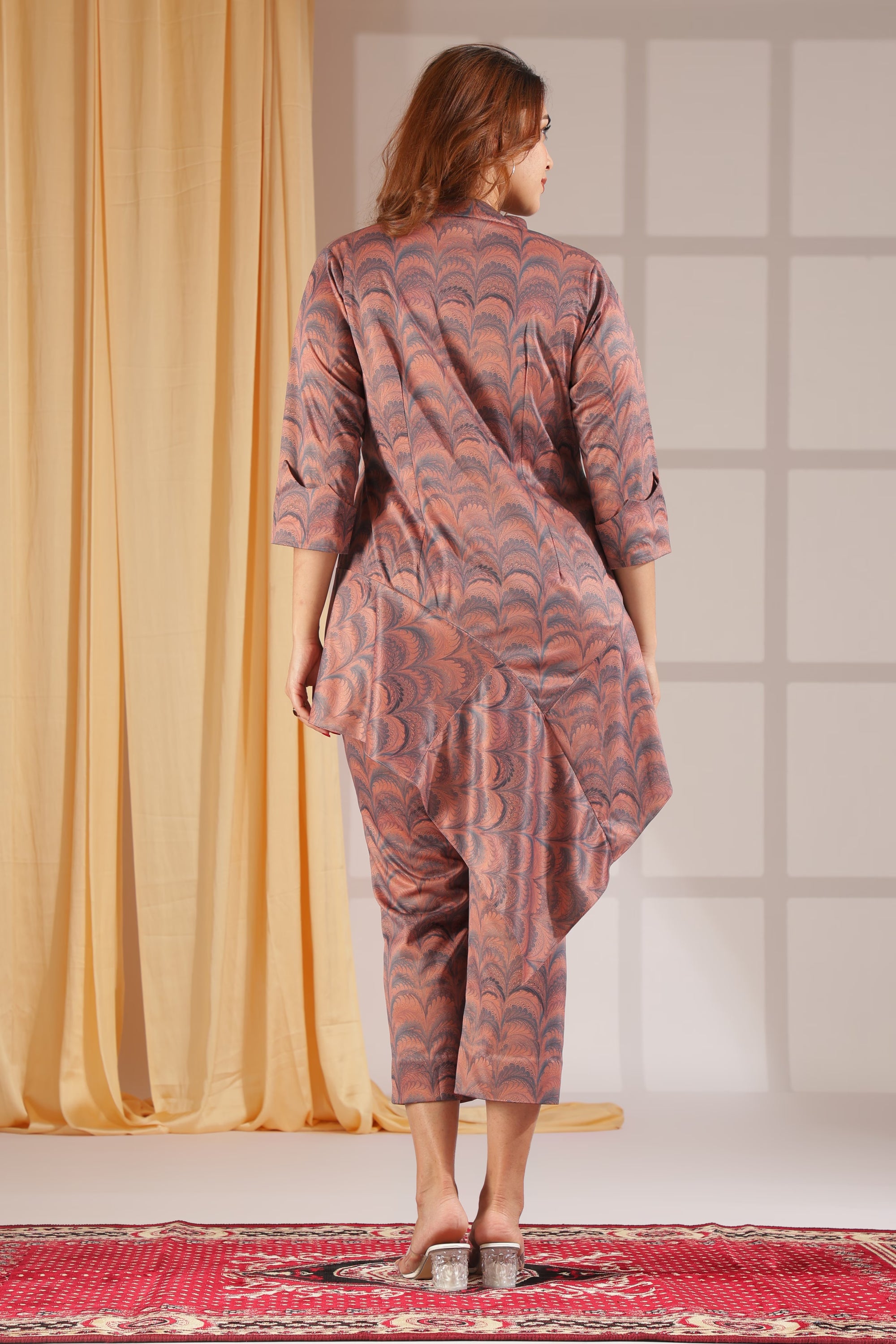 Mauve Artisanal Asymmetrical Tunic & Slim Ankle Crop Pant co-ord set