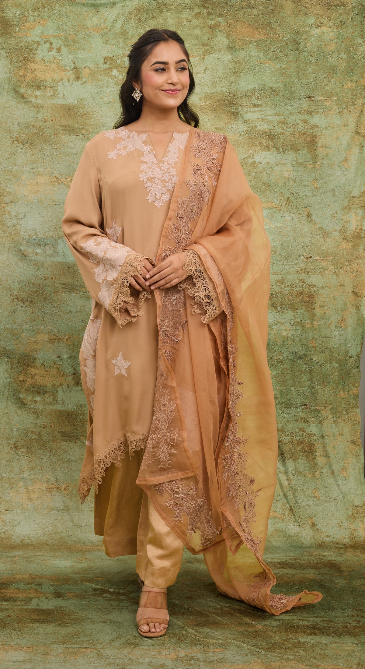 Peach Blossom Lace Kurta Set