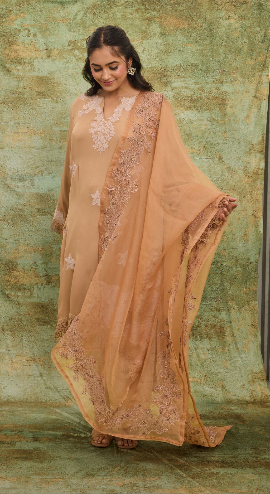 Peach Blossom Lace Kurta Set