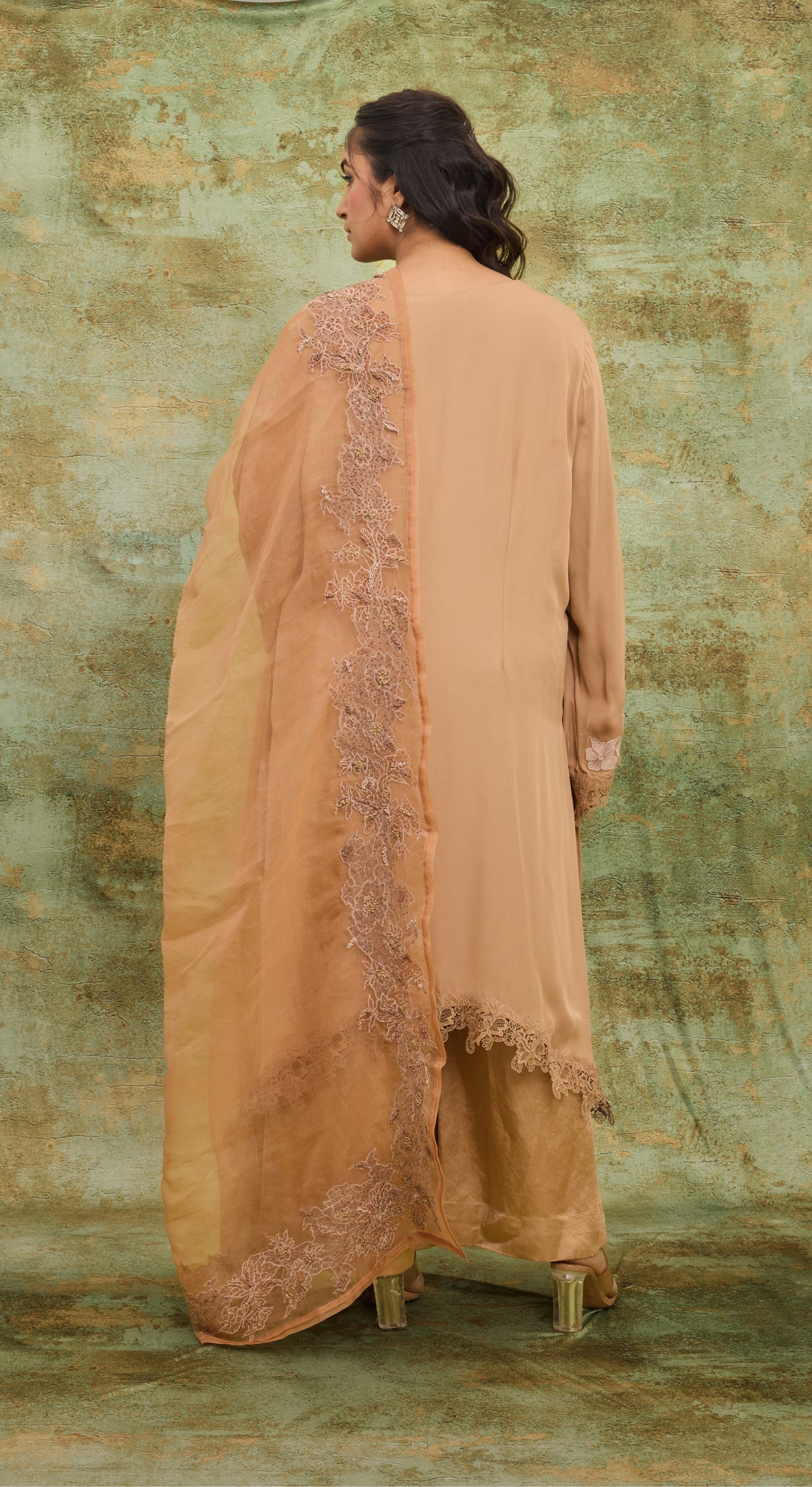 Peach Blossom Lace Kurta Set