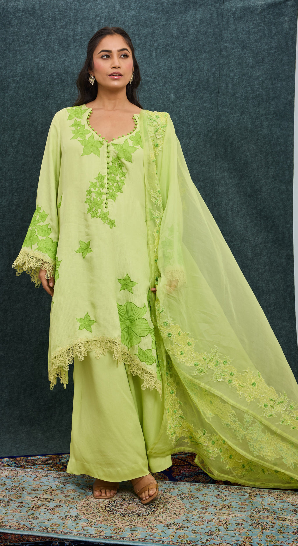 Pistachio Bloom Embroidered Kurta Set