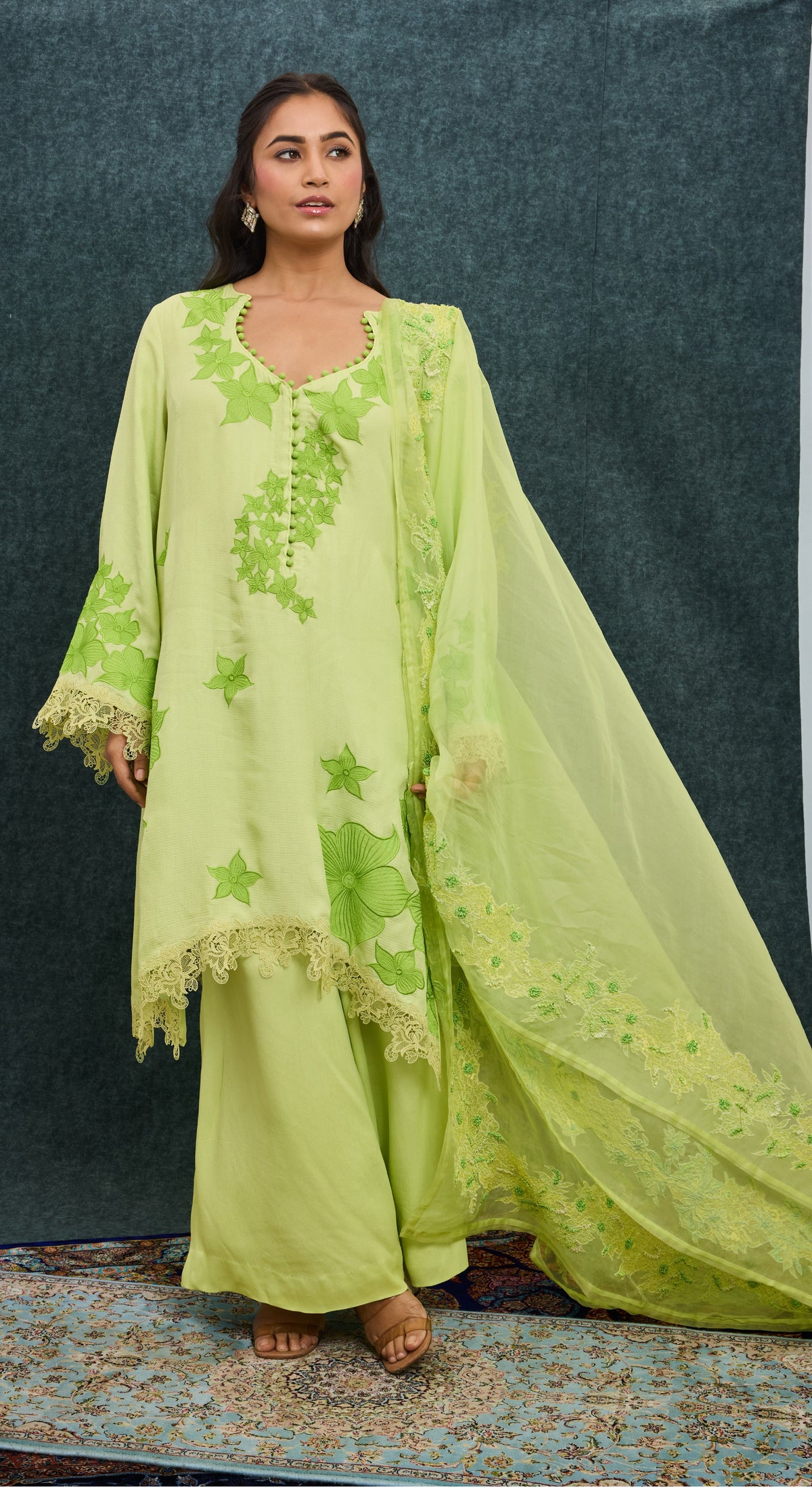 Pistachio Bloom Embroidered Kurta Set