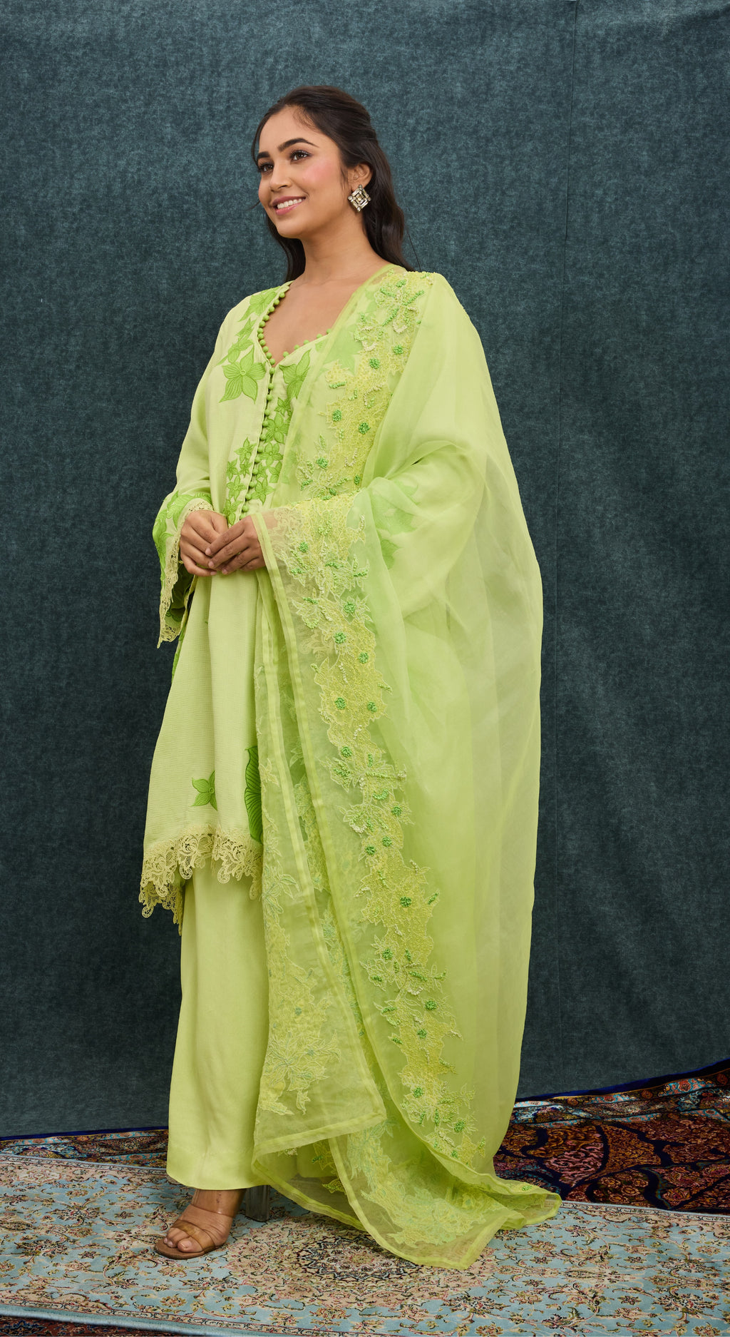 Pistachio Bloom Embroidered Kurta Set