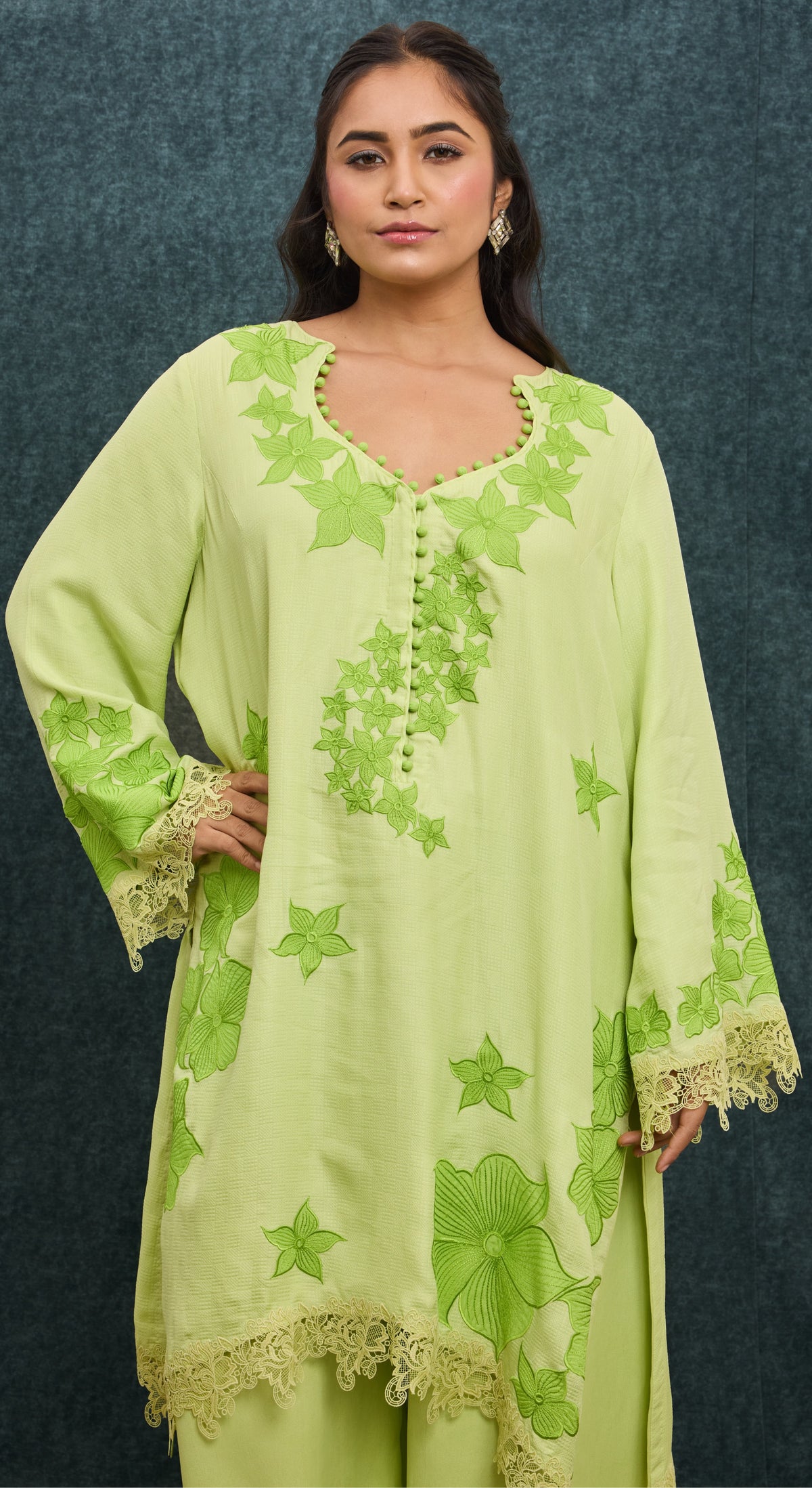 Pistachio Bloom Embroidered Kurta Set
