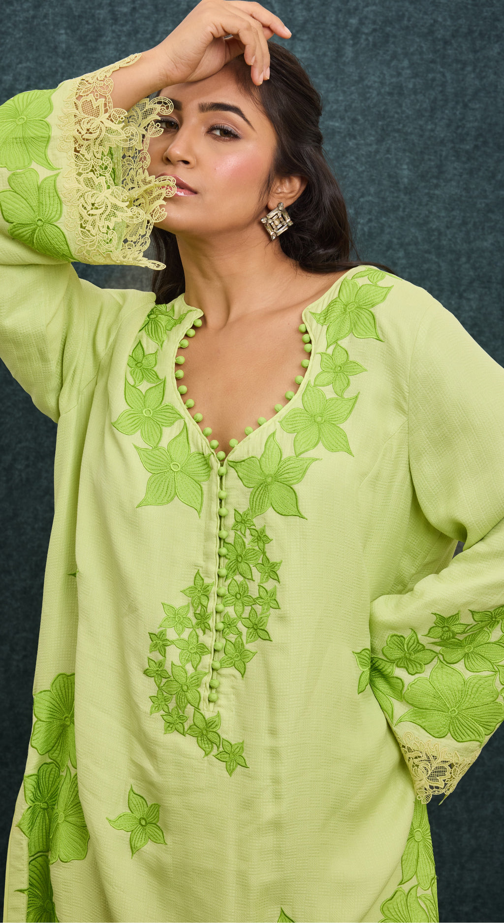 Pistachio Bloom Embroidered Kurta Set