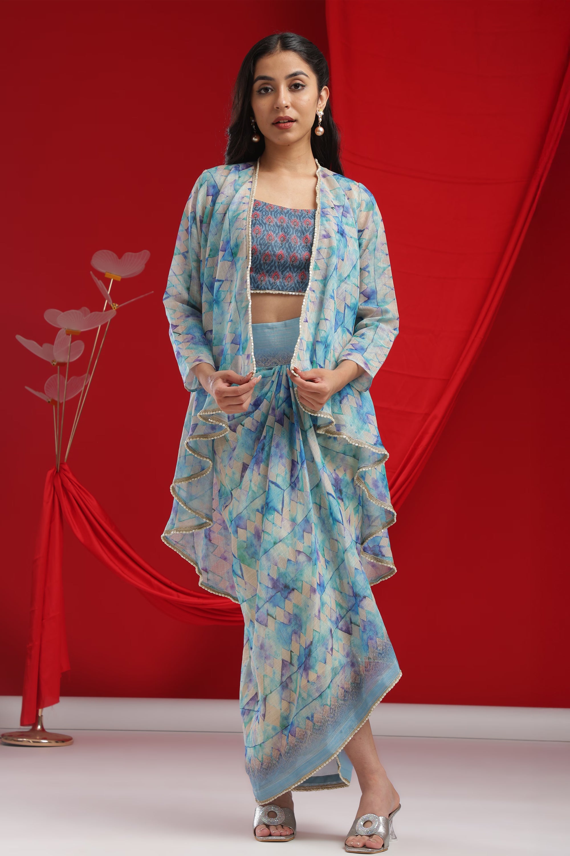 Sheer Blue Three-Piece Drape Skirt