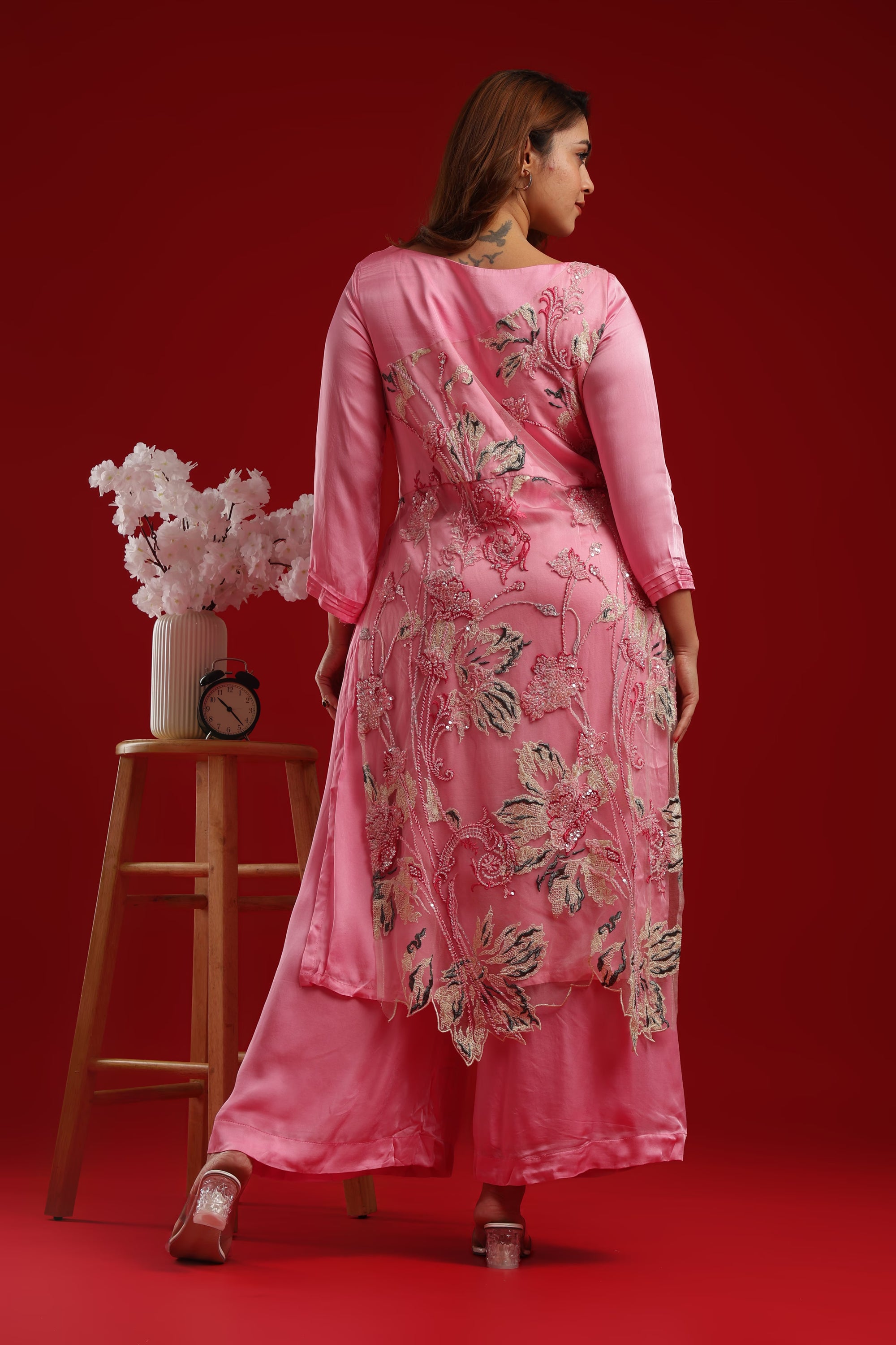 Pink Embroidered Floral Kurta Set
