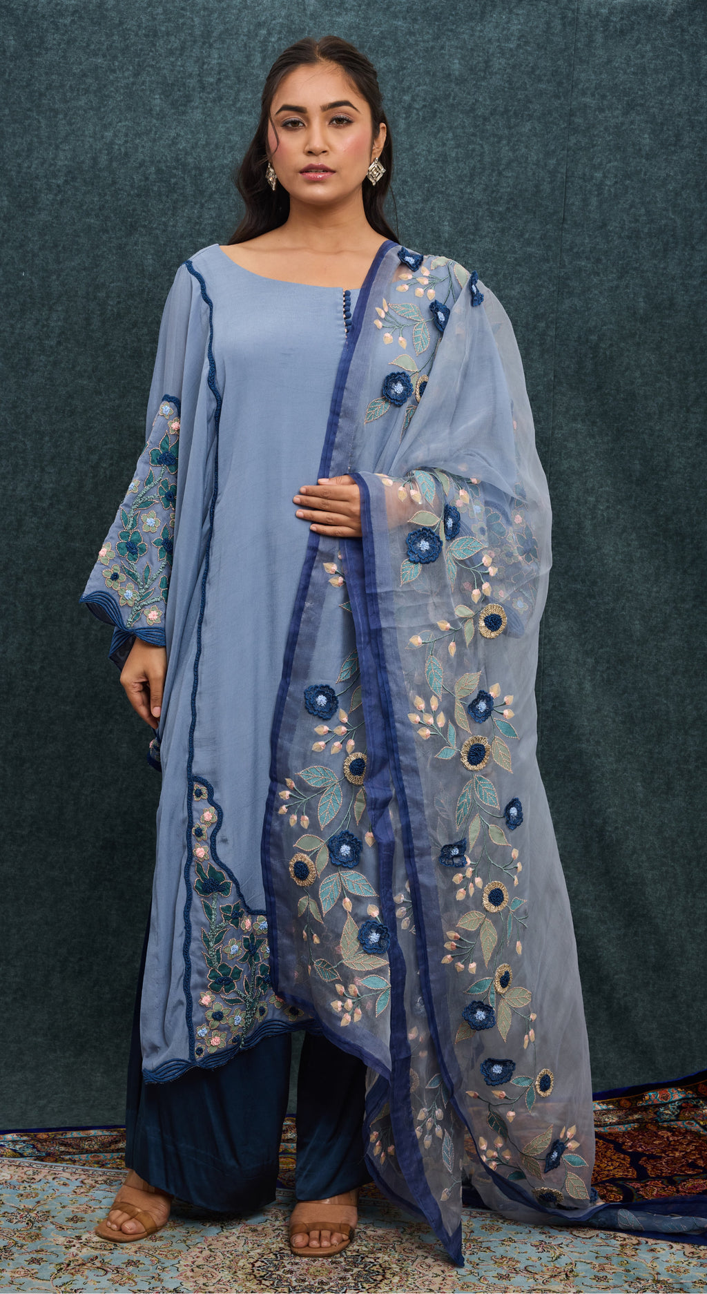 Azure Bloom Embroidered Kurta Set