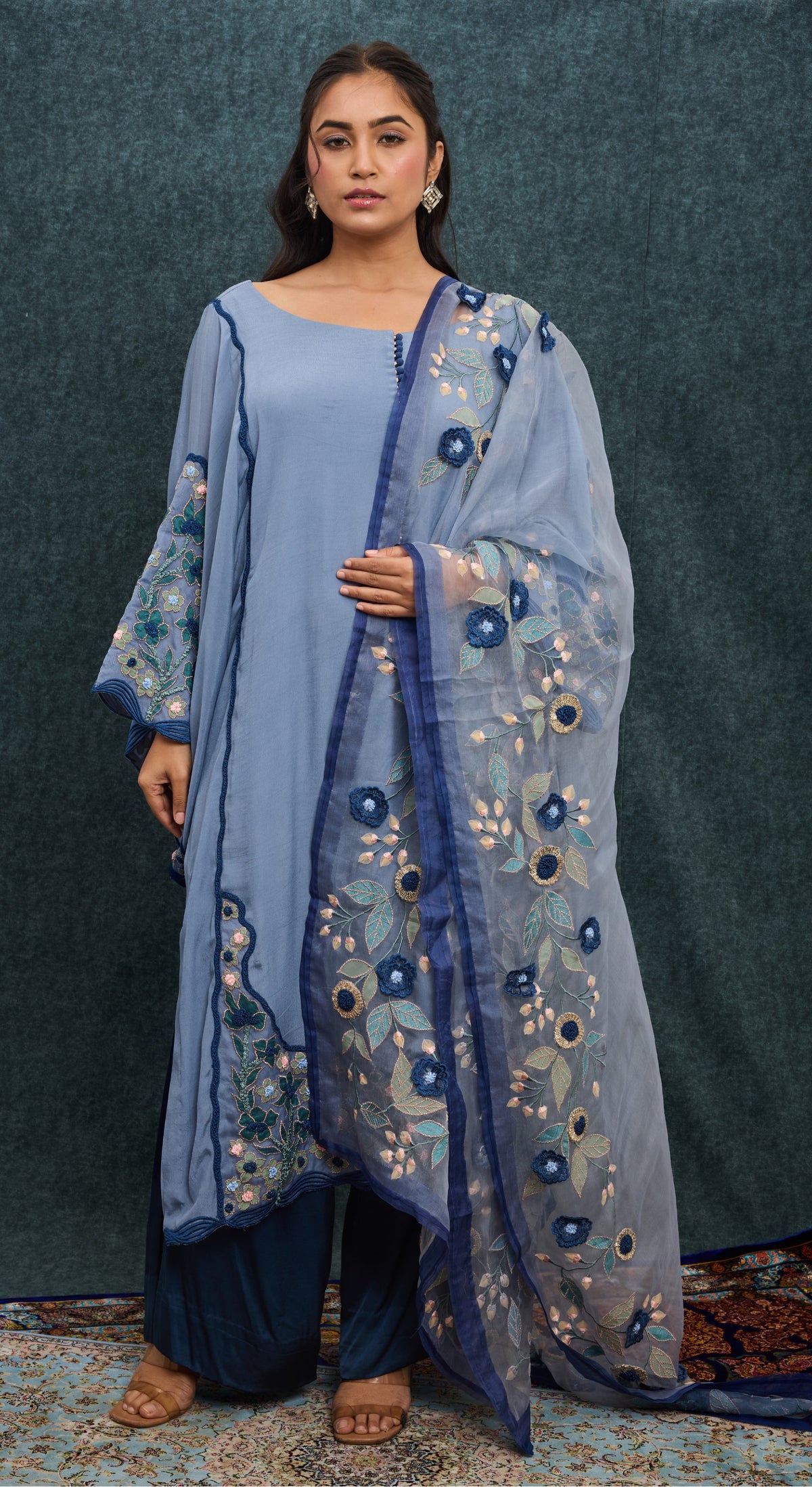 Azure Bloom Embroidered Kurta Set