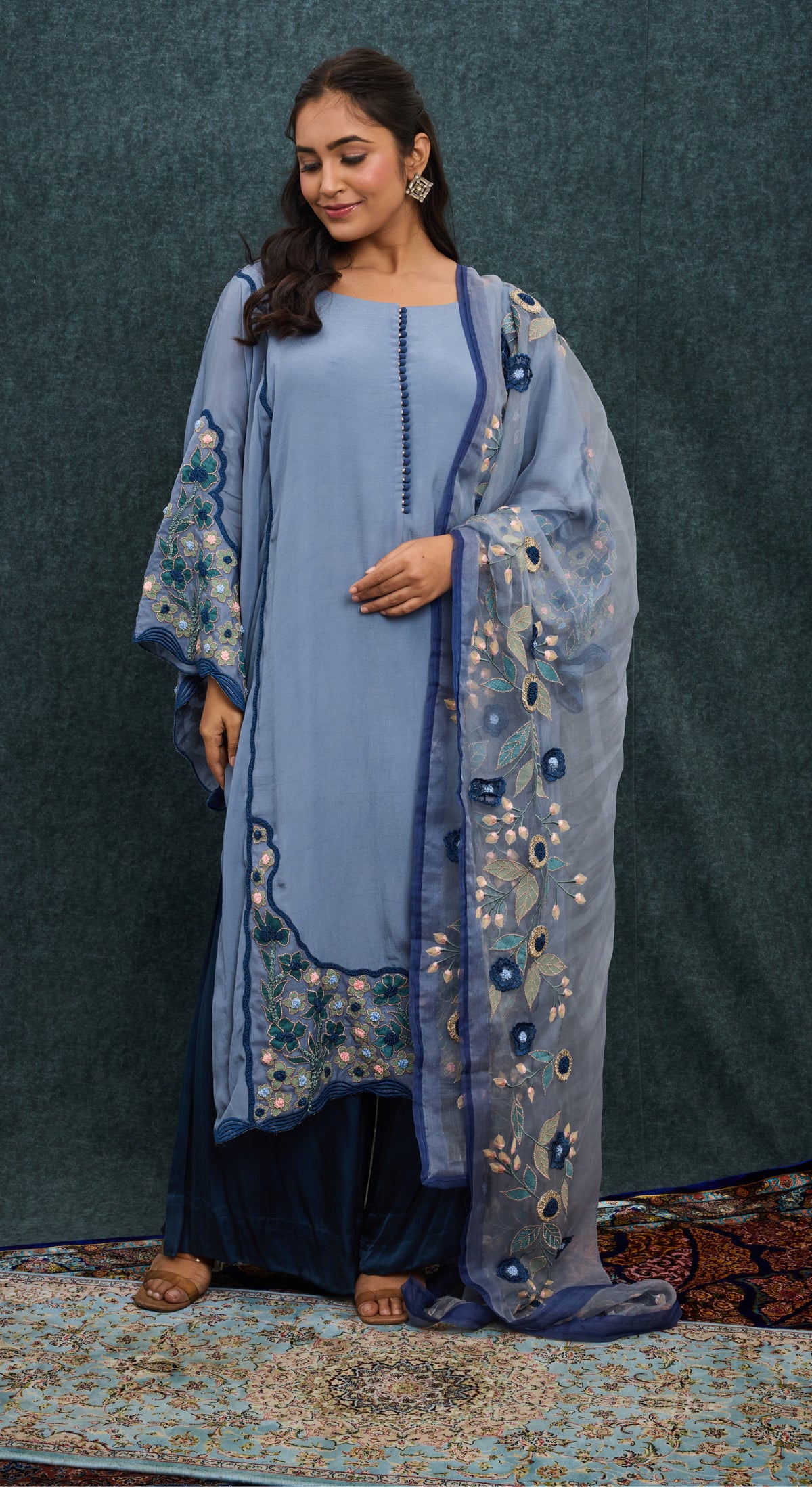 Azure Bloom Embroidered Kurta Set