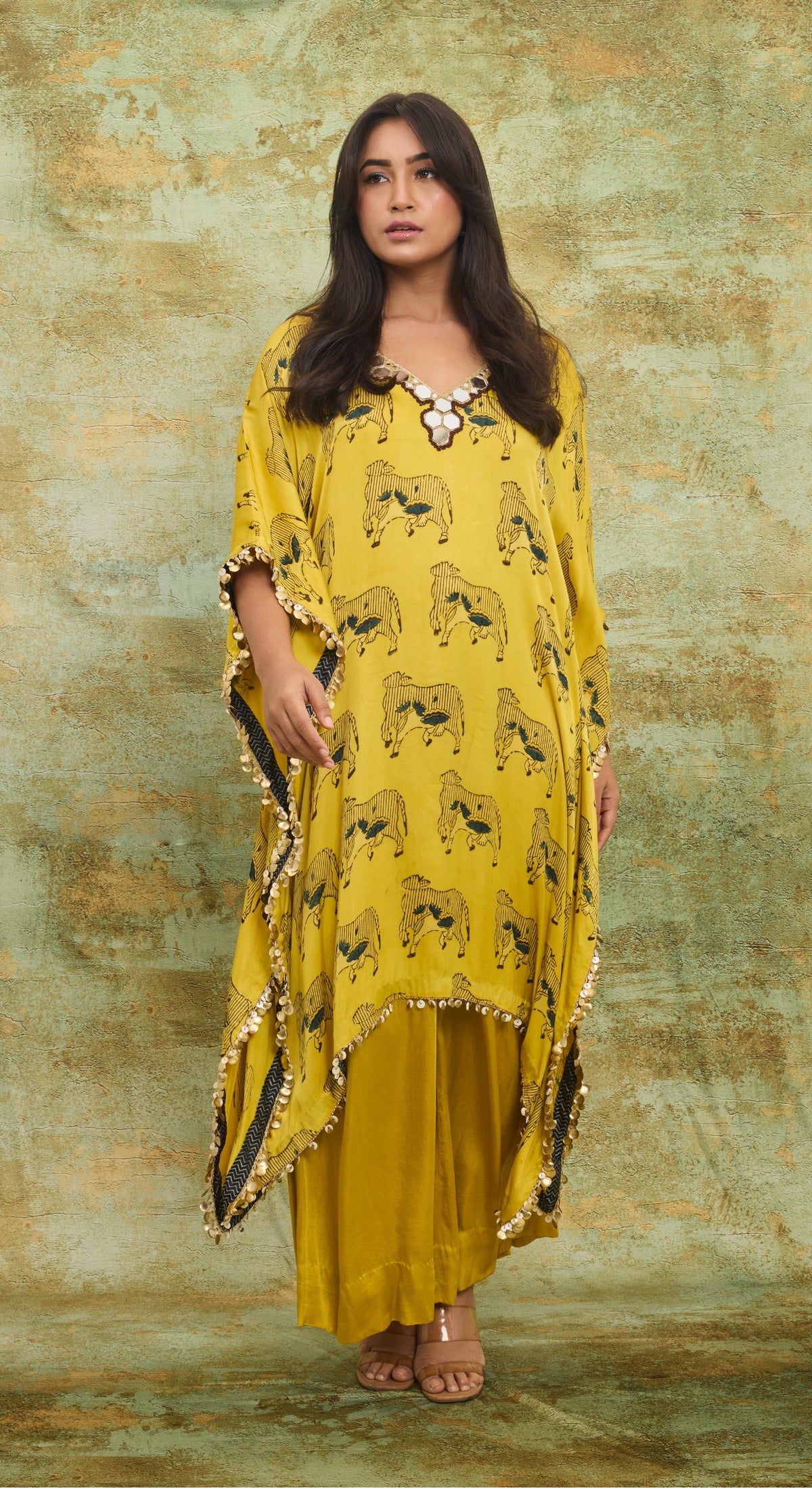 Mustard Wildflower Kaftan Set