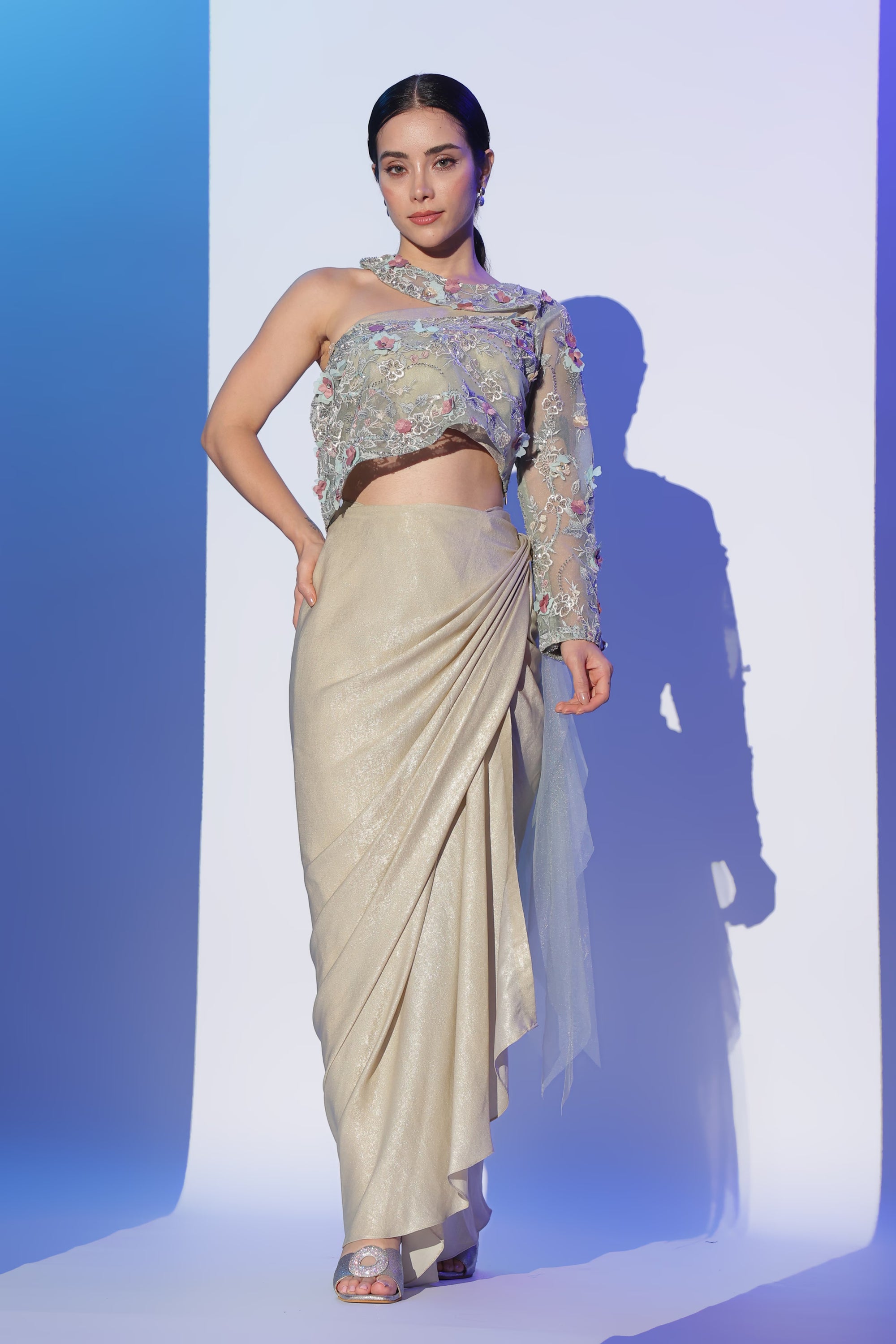 Beige Ethnic Drape Set