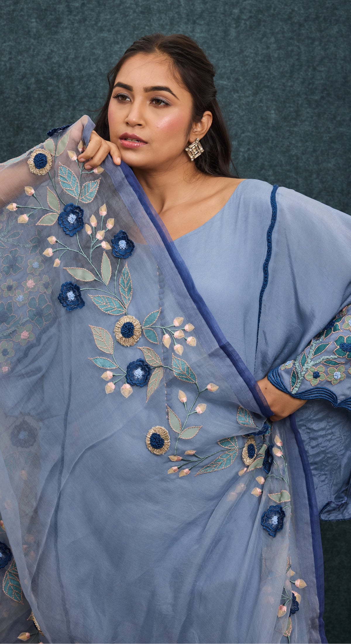 Azure Bloom Embroidered Kurta Set