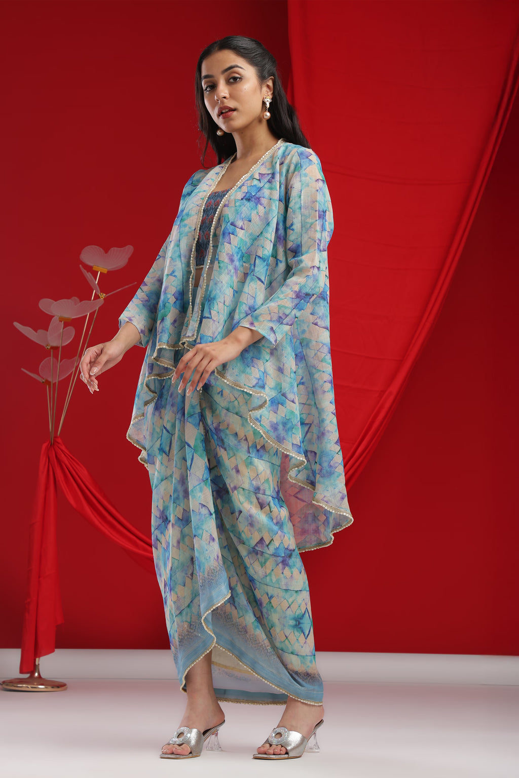 Sheer Blue Three-Piece Drape Skirt