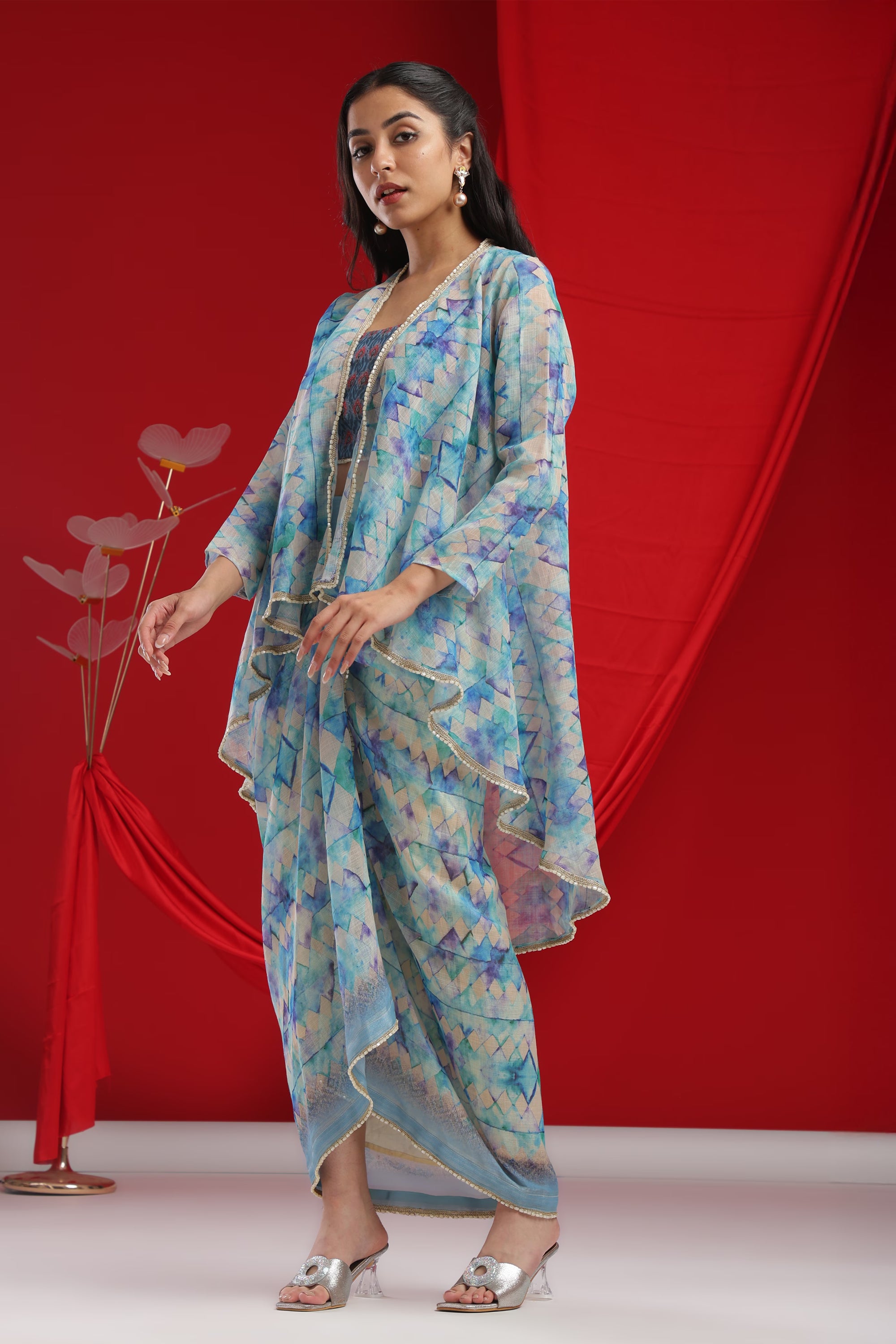 Sheer Blue Three-Piece Drape Skirt