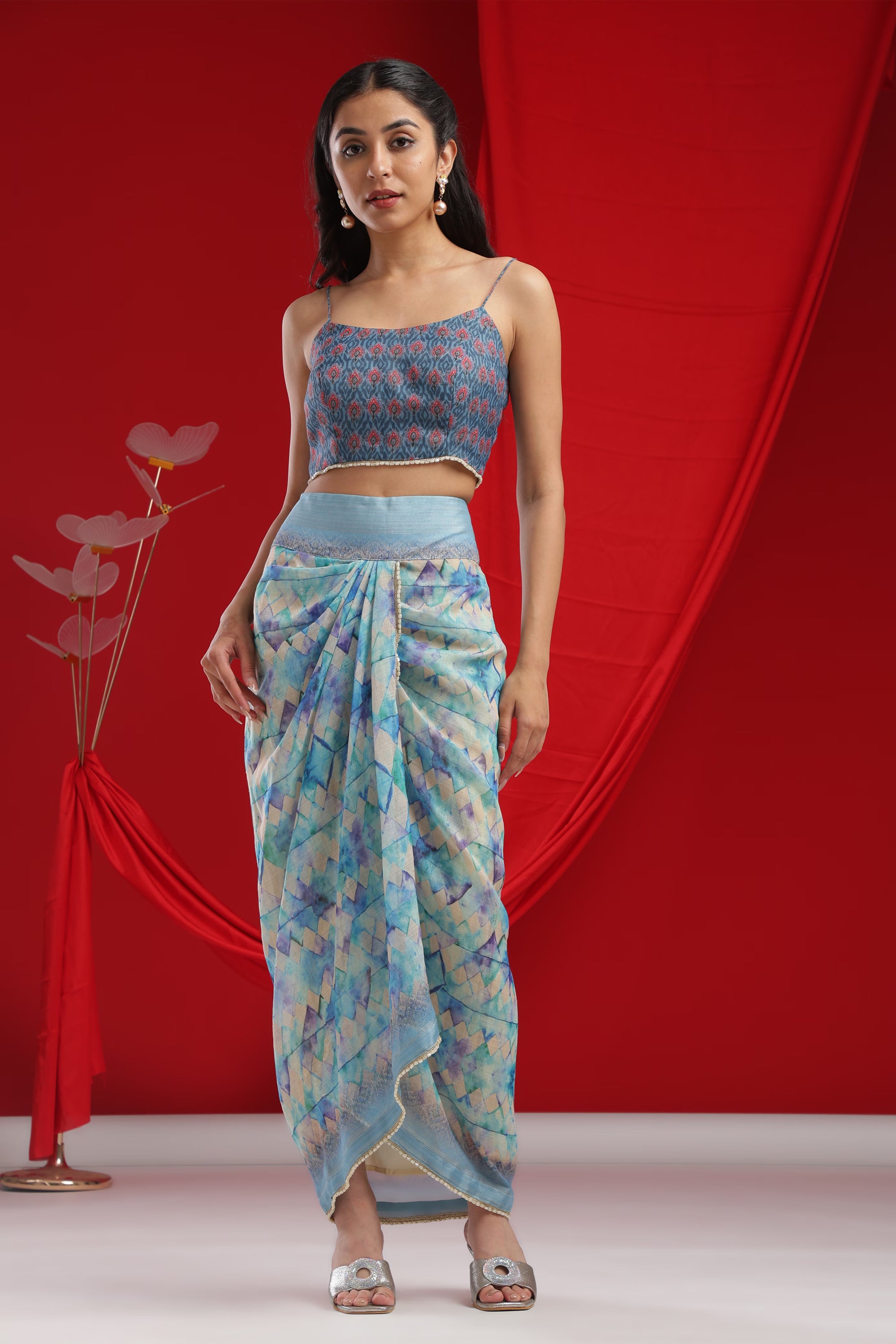 Sheer Blue Three-Piece Drape Skirt