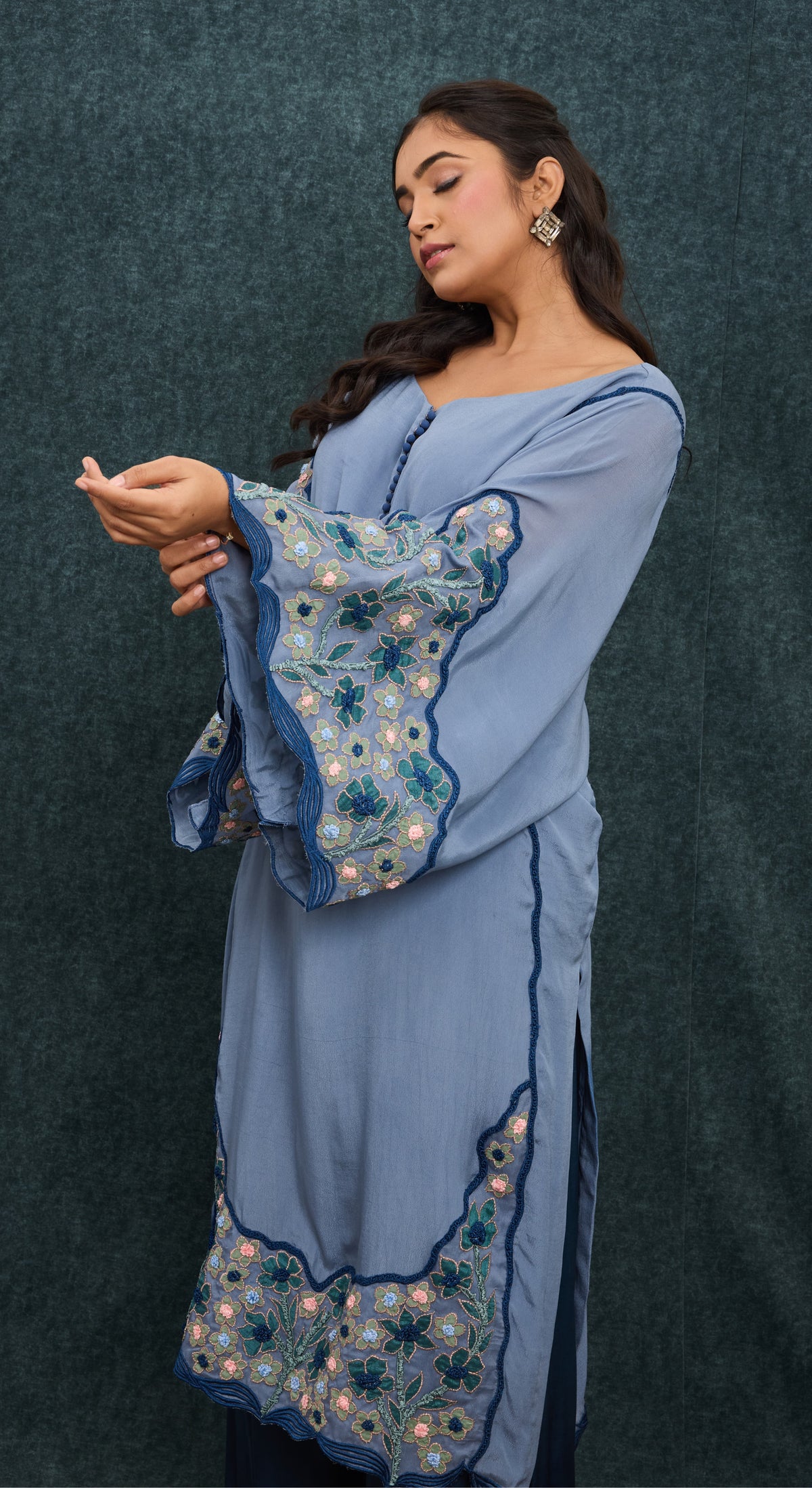 Azure Bloom Embroidered Kurta Set