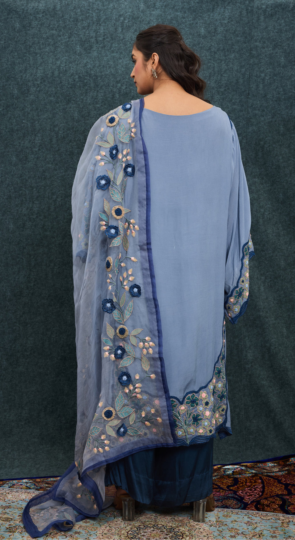 Azure Bloom Embroidered Kurta Set