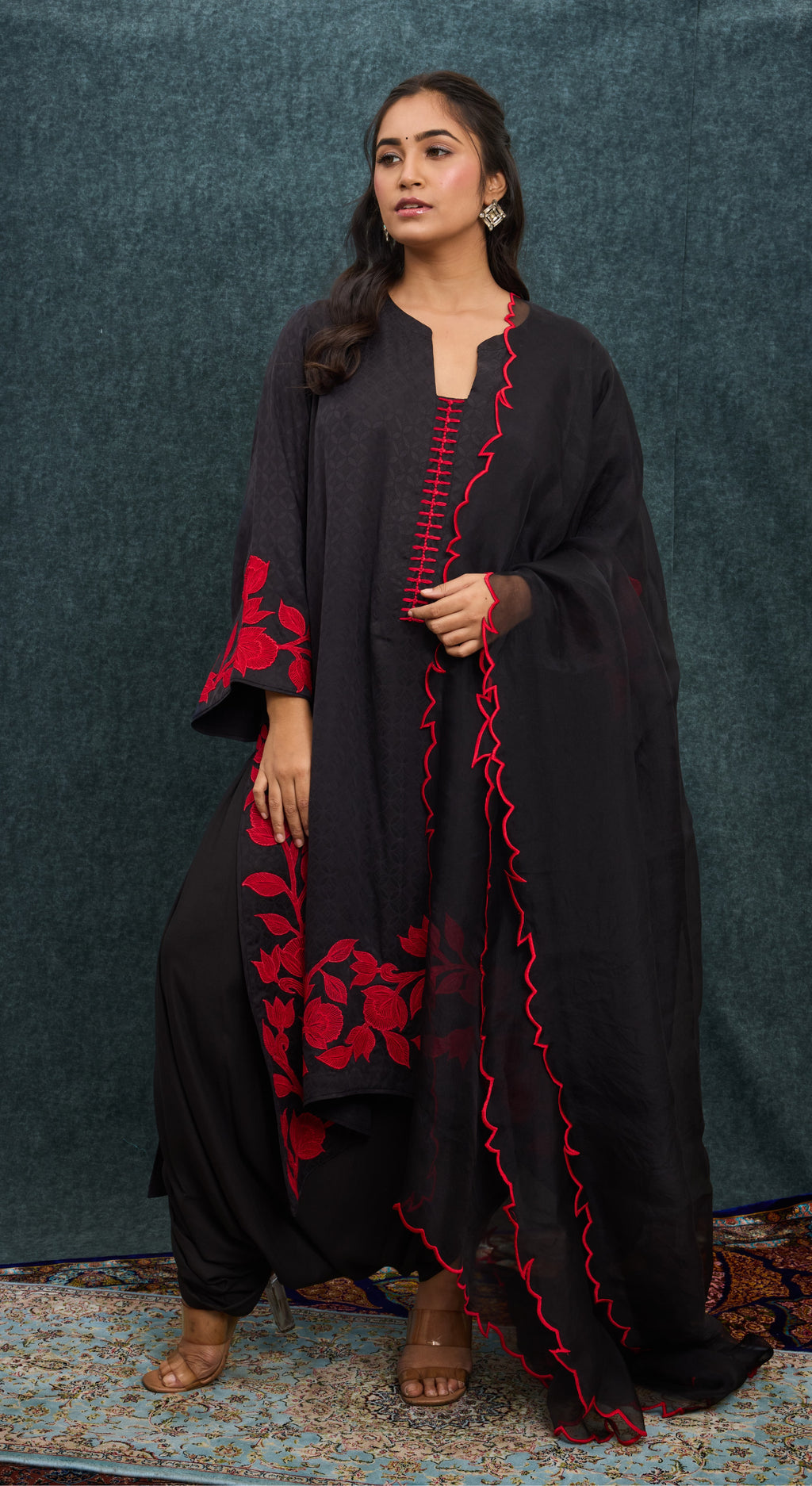 Noir Crimson Blossom Kurta Set