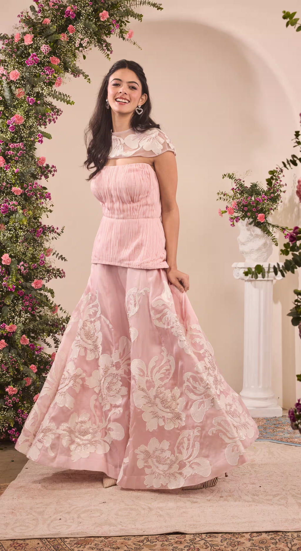 Blush Blossom Embroidered Palazzo Set