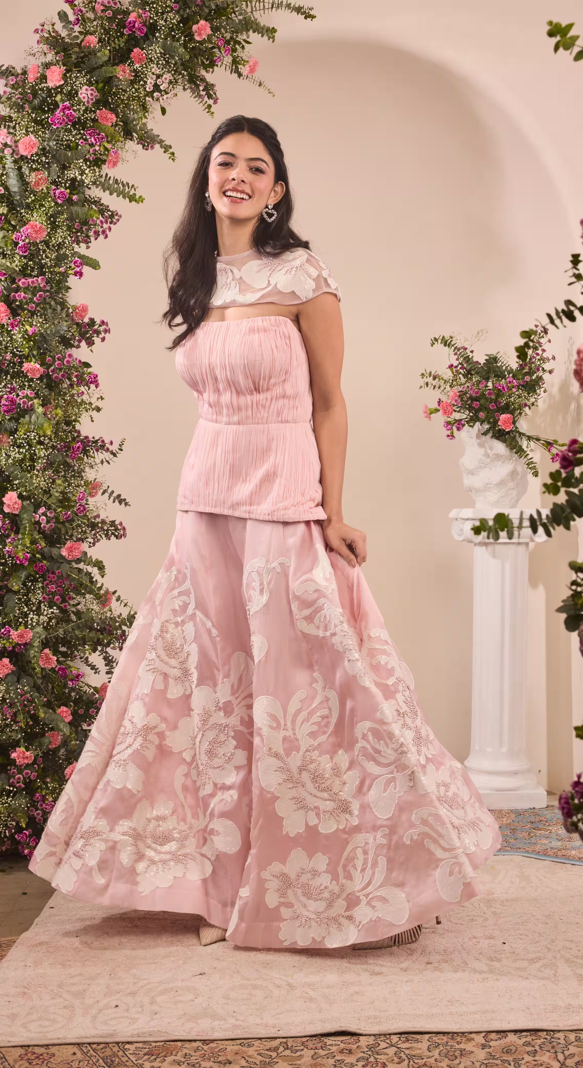 Blush Blossom Embroidered Palazzo Set
