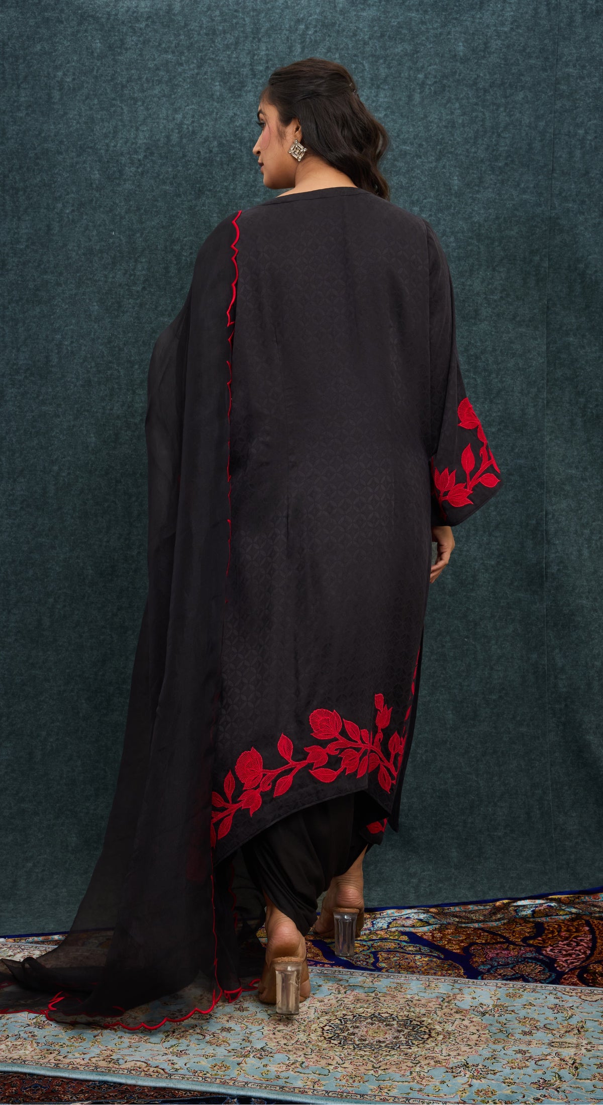 Noir Crimson Blossom Kurta Set