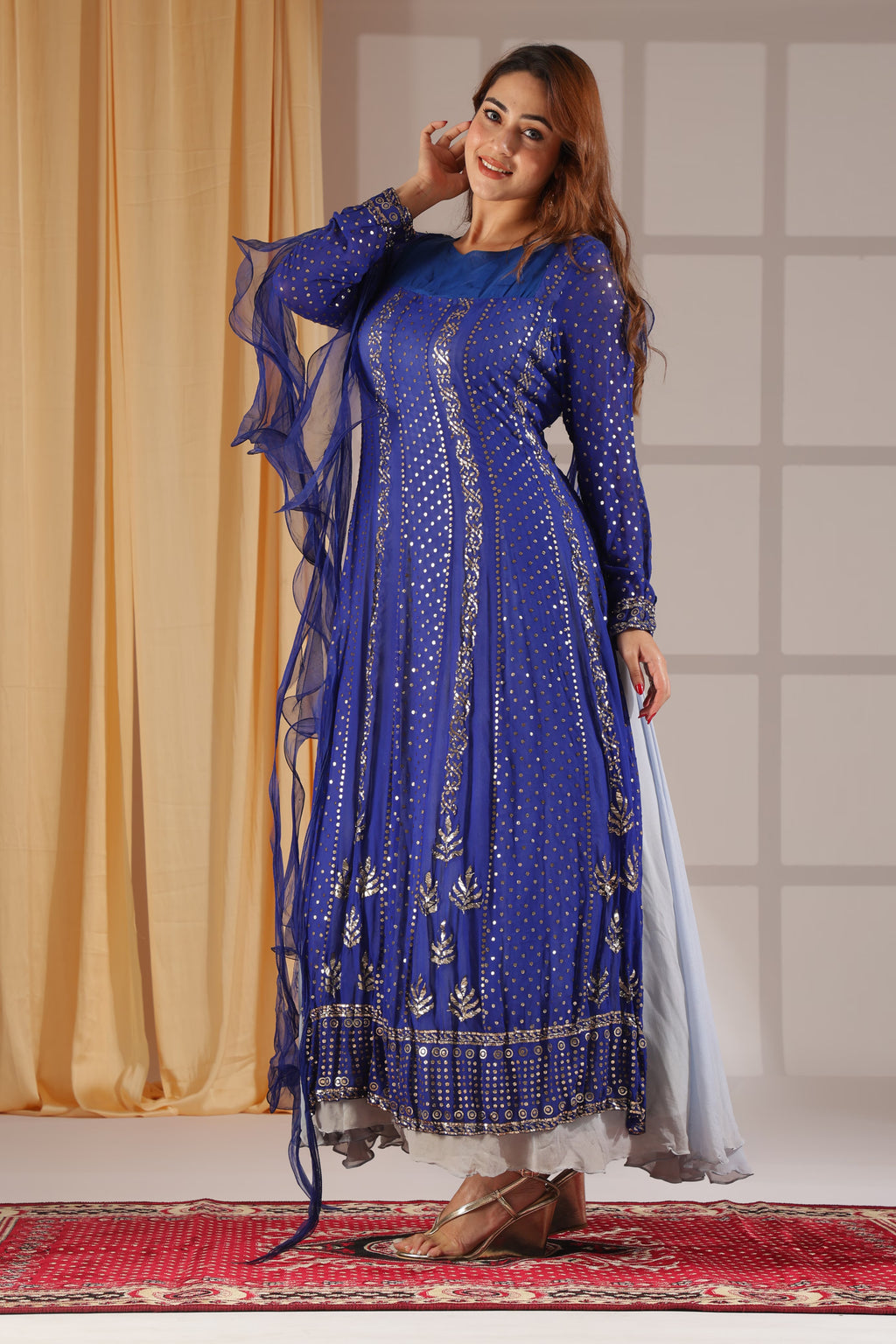 Royal Blue Mirrorwork Anarkali Gown
