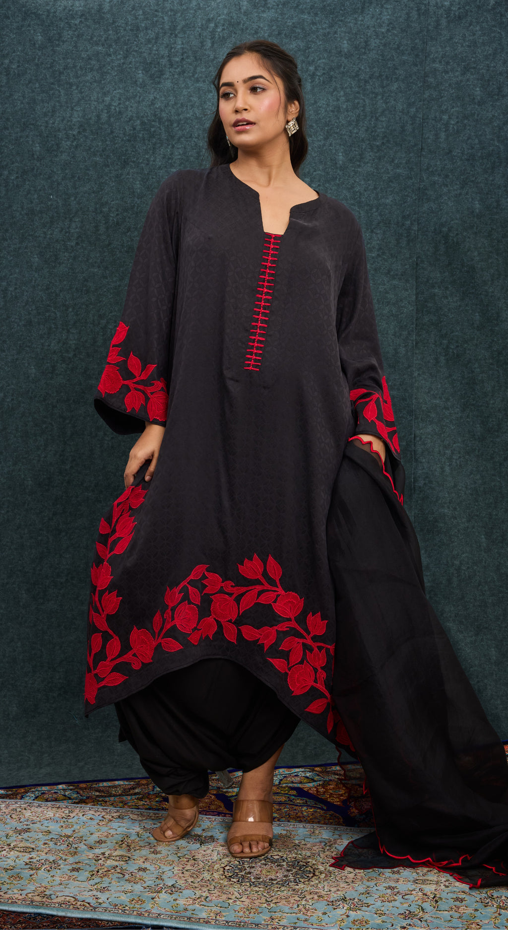 Noir Crimson Blossom Kurta Set