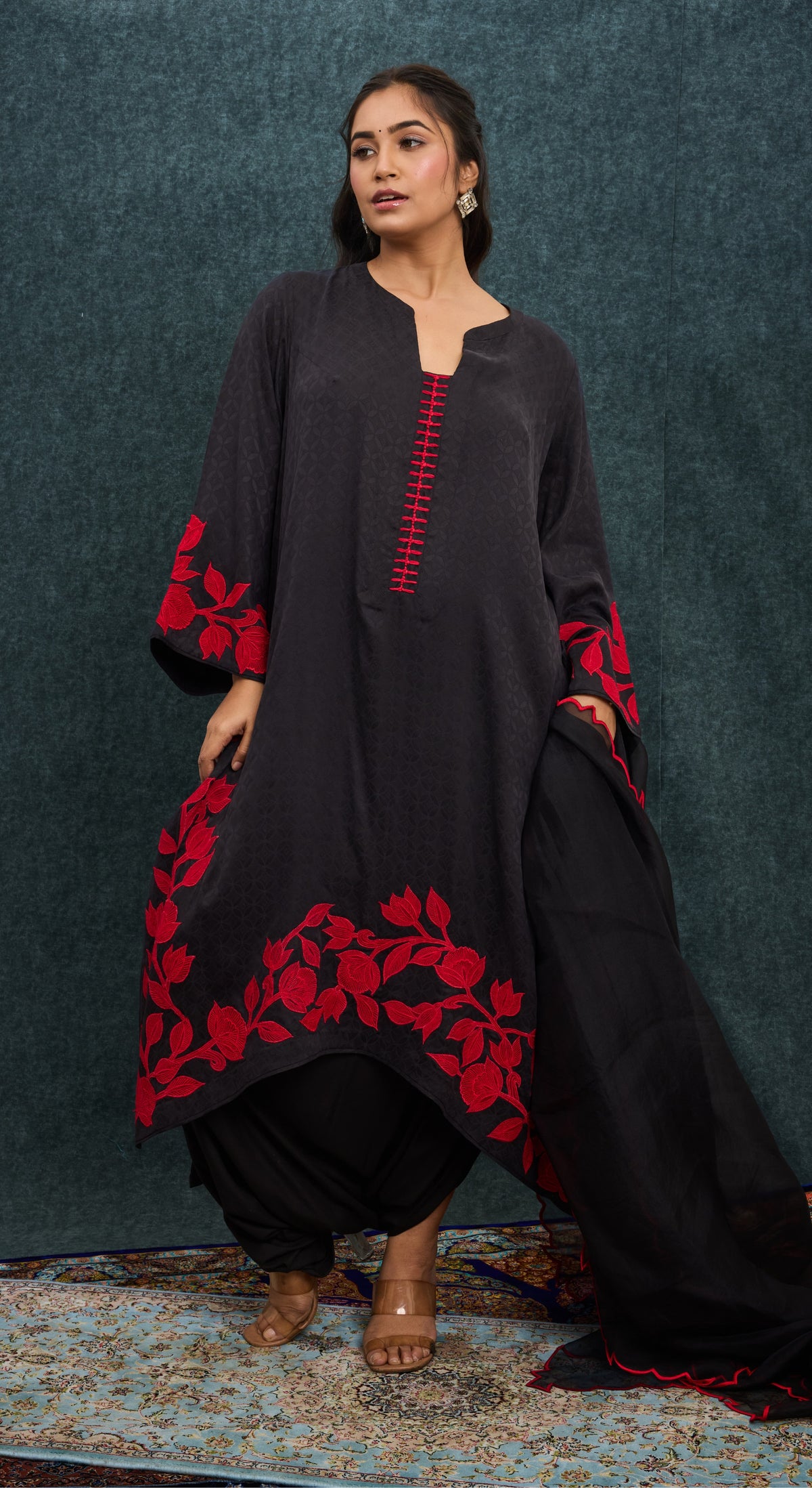 Noir Crimson Blossom Kurta Set