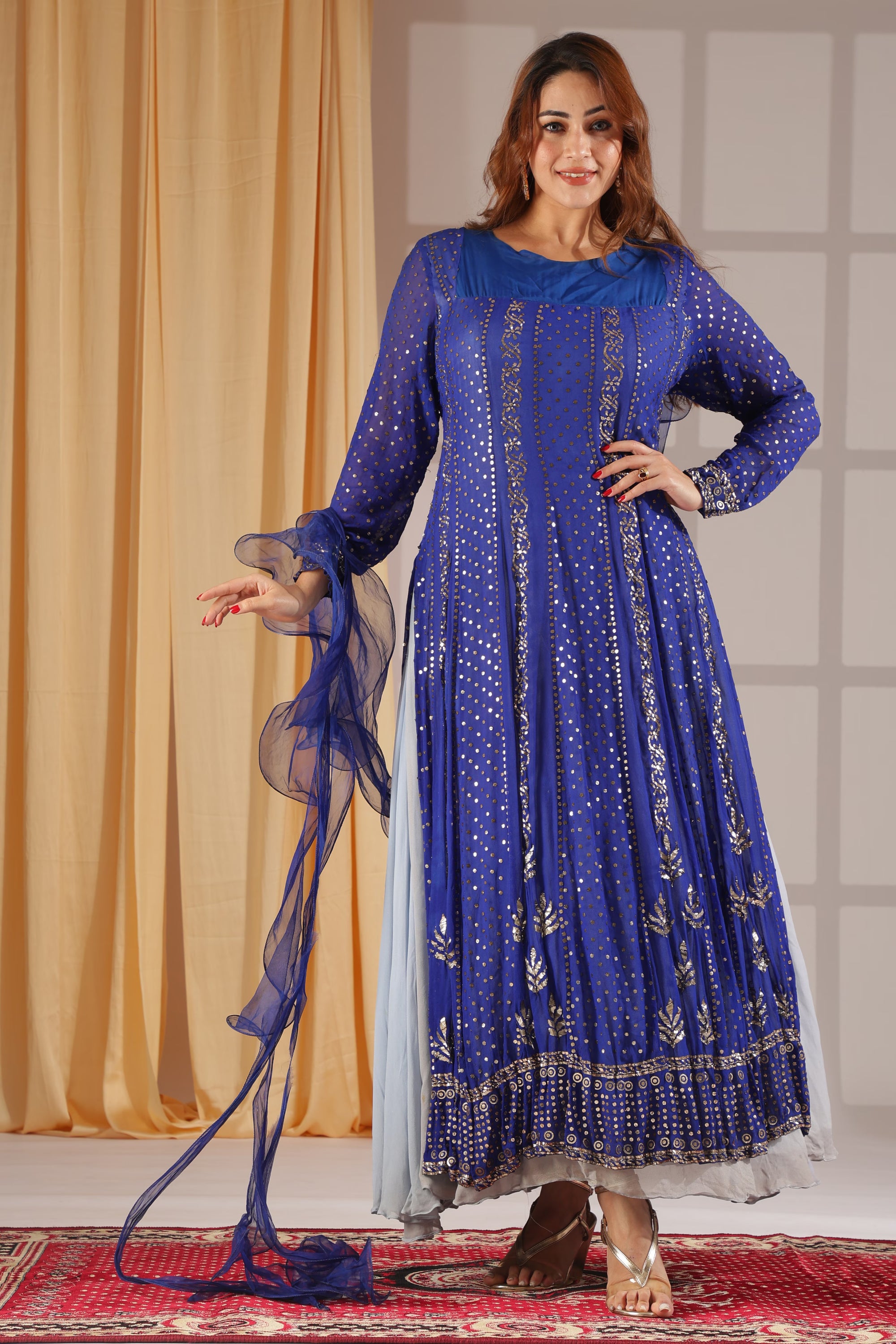 Royal Blue Mirrorwork Anarkali Gown