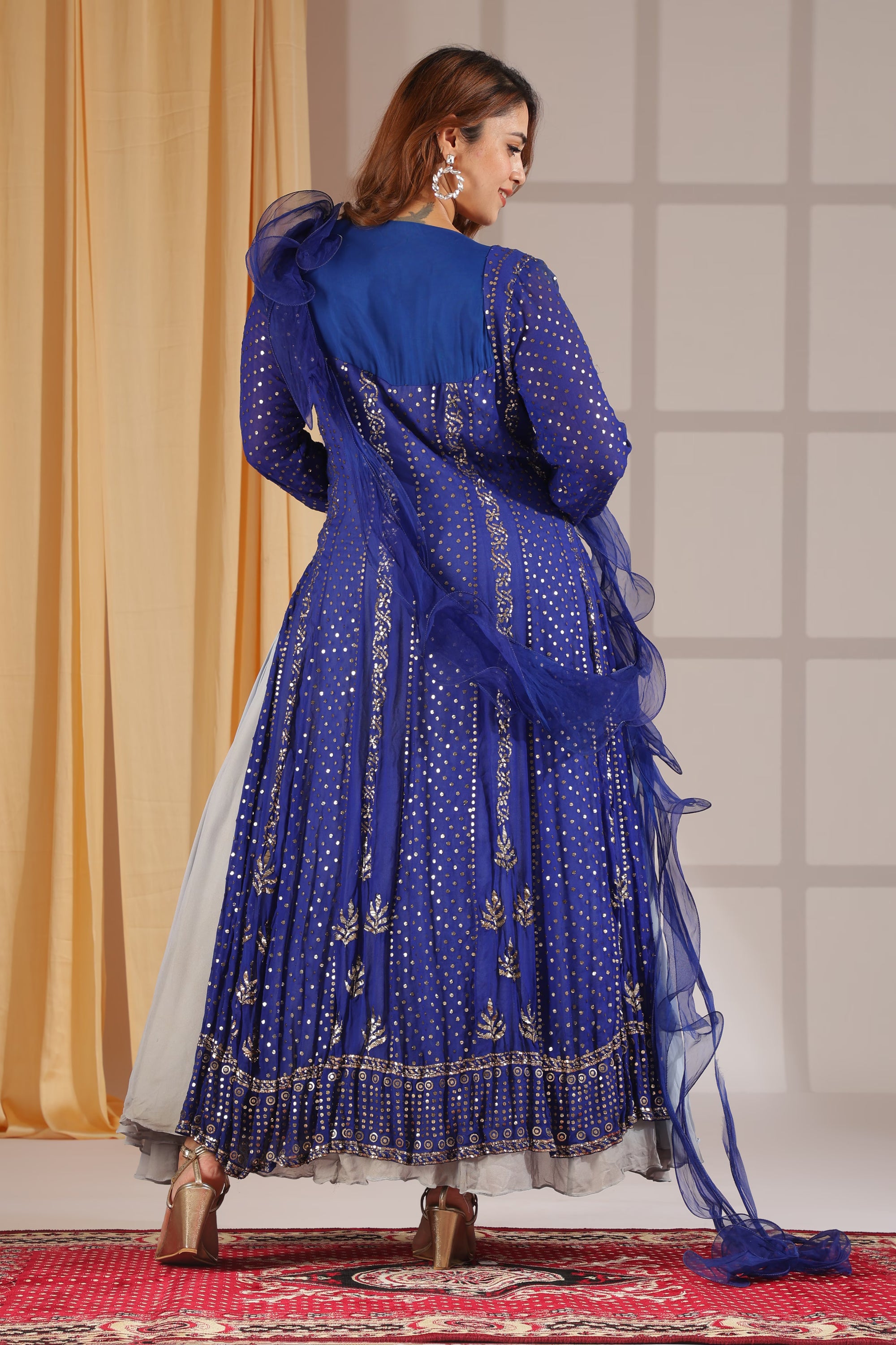 Royal Blue Mirrorwork Anarkali Gown