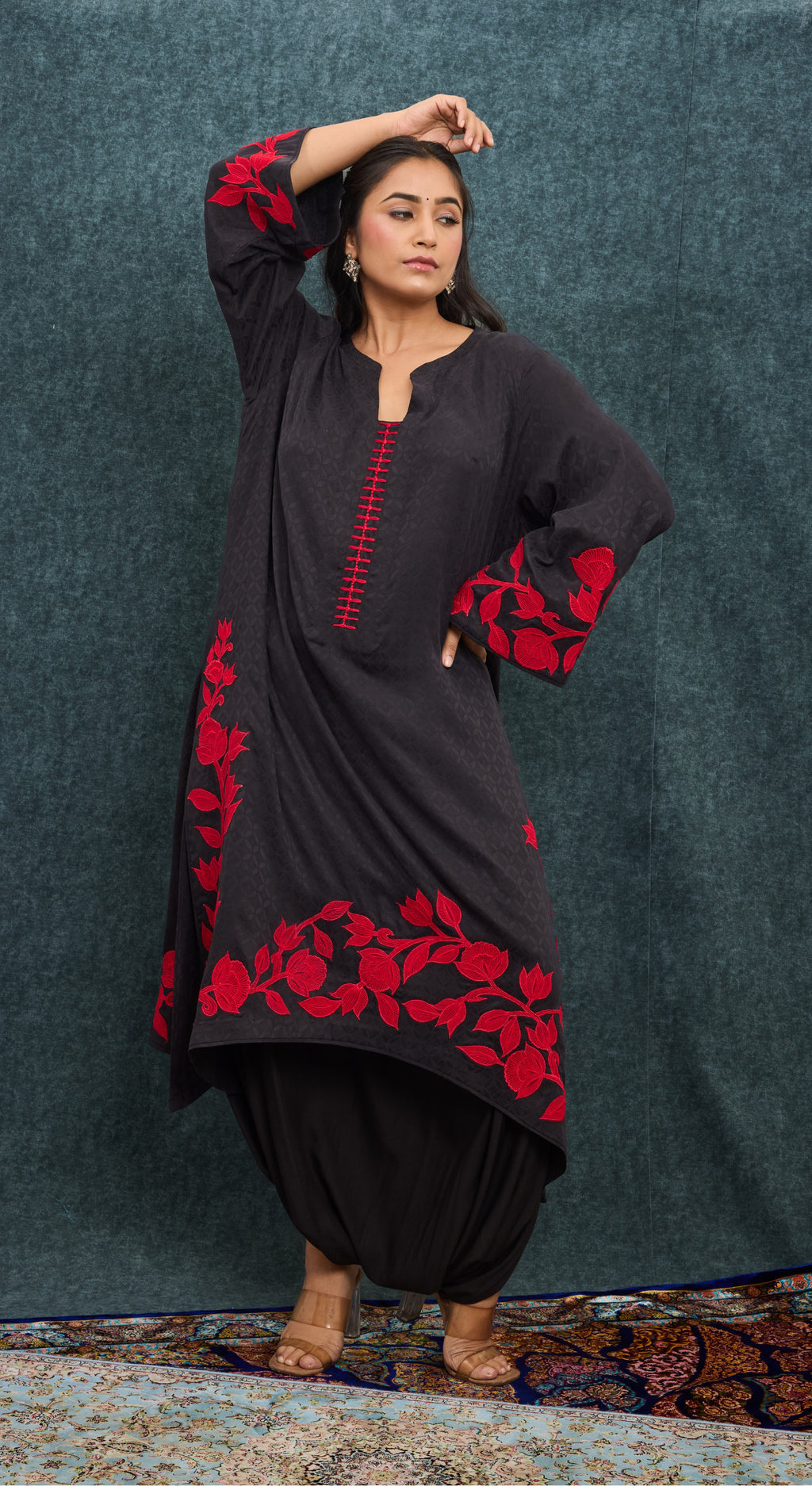 Noir Crimson Blossom Kurta Set
