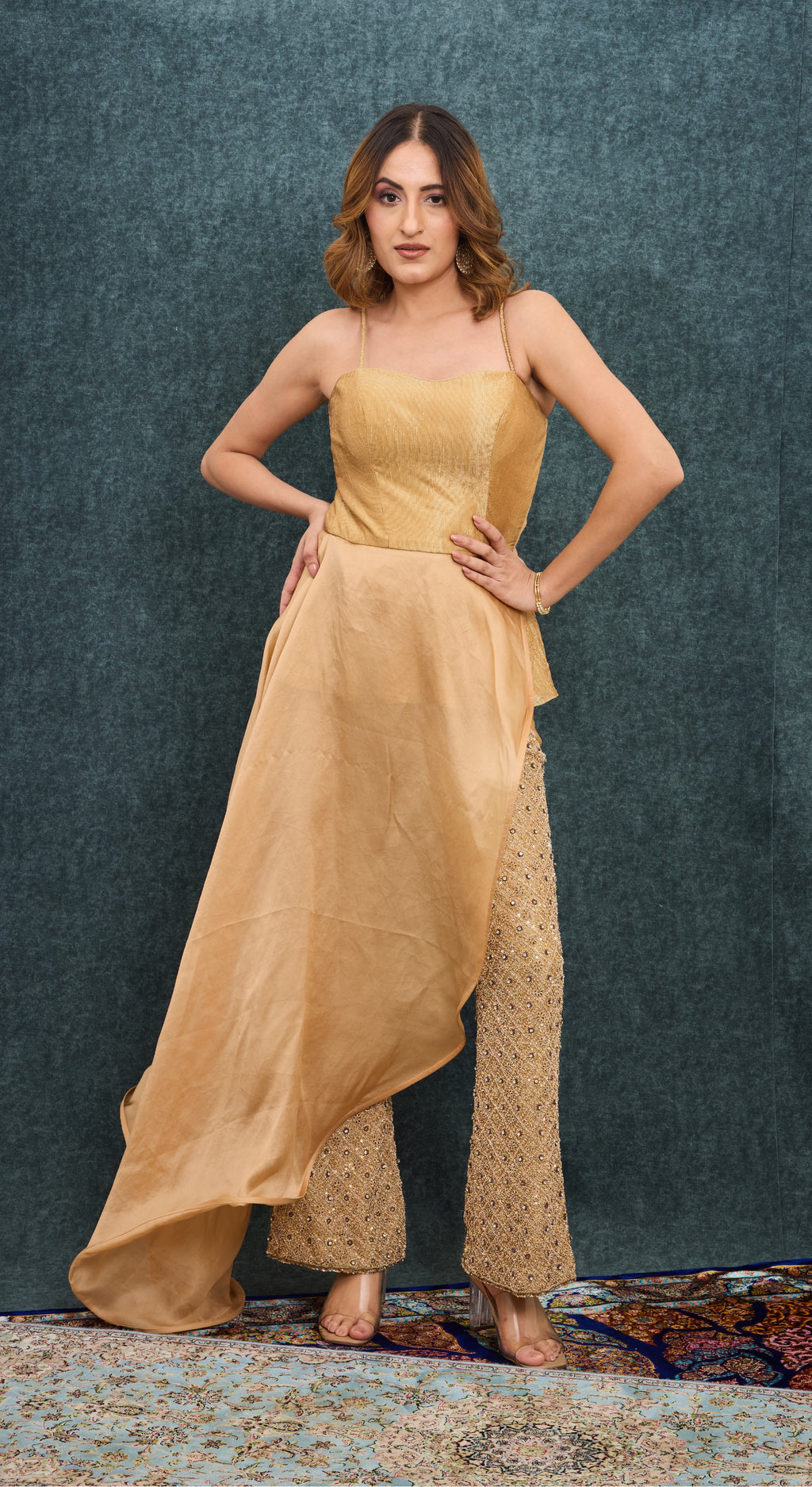 Golden Sand Embellished Draped Co-ord Set