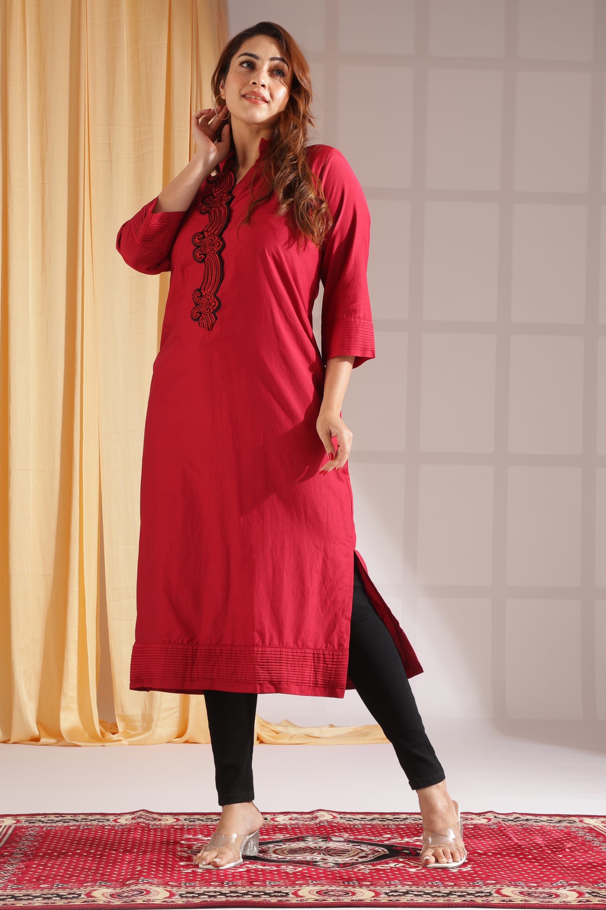 Ruby Motif Mandarin-Collar Kurta