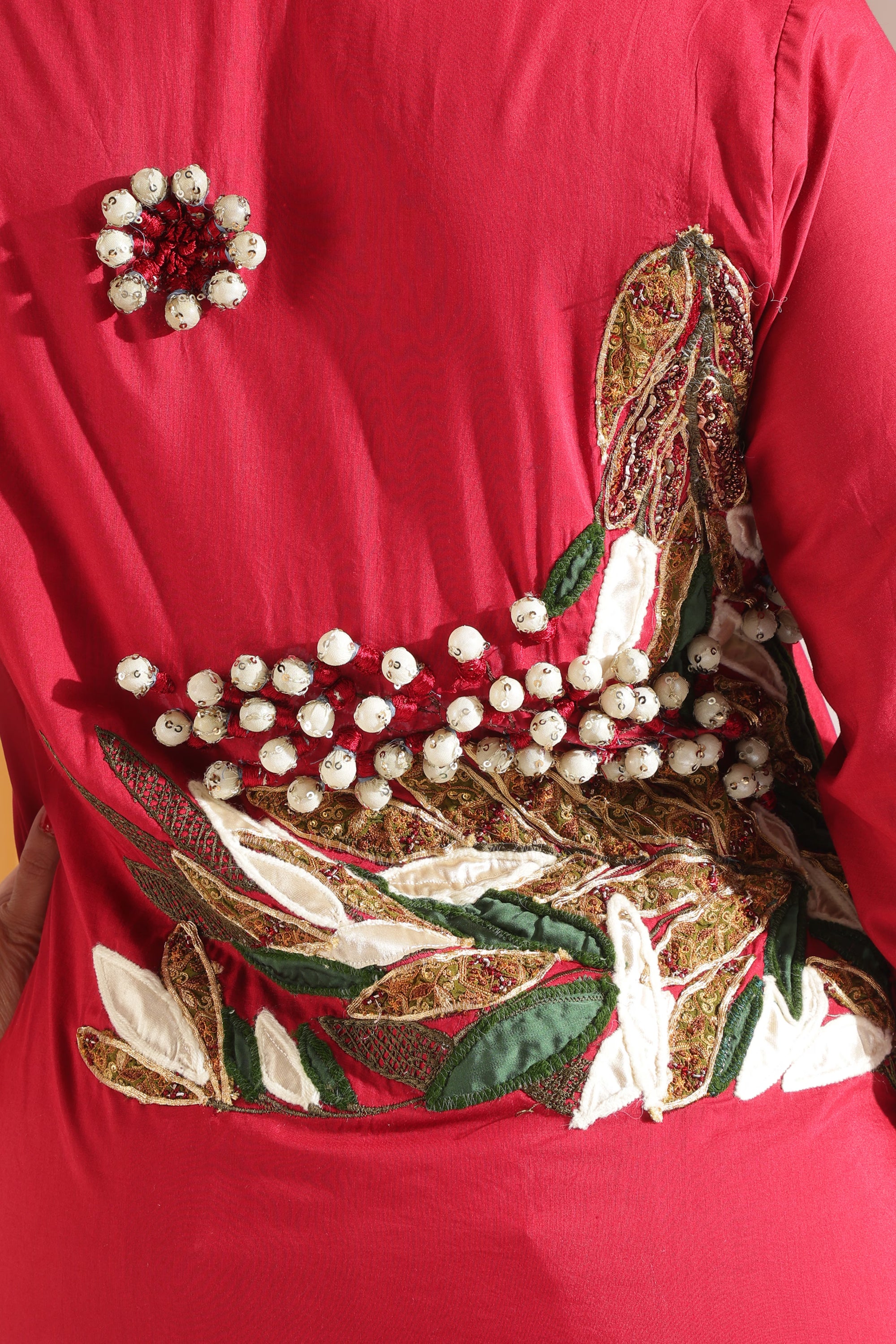 Ruby Motif Mandarin-Collar Kurta