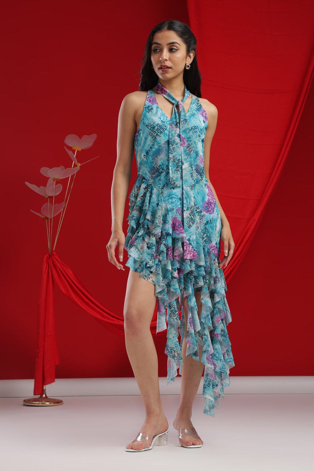 Turquoise Flow Tiered Halter Dress