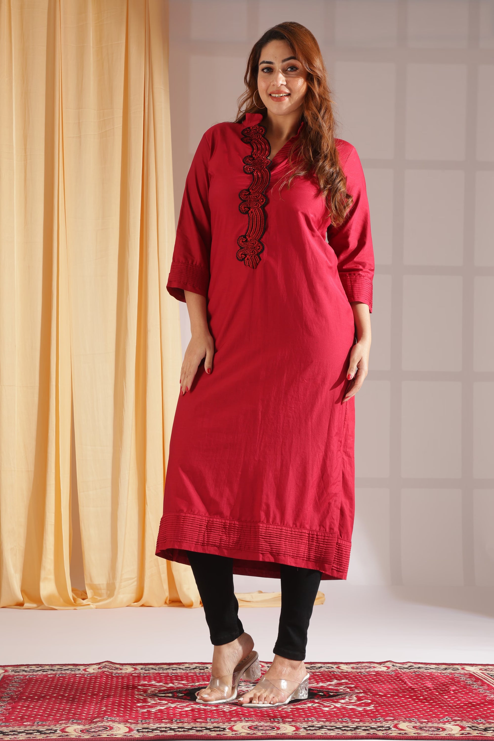 Ruby Motif Mandarin-Collar Kurta