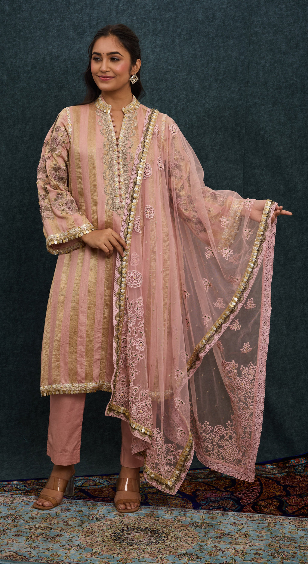 Blush Gold Striped Kurta Set