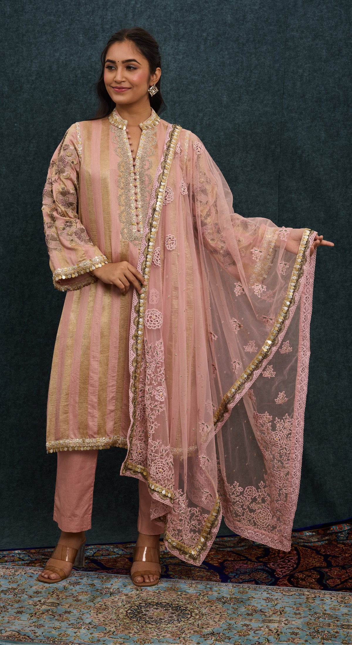 Blush Gold Striped Kurta Set