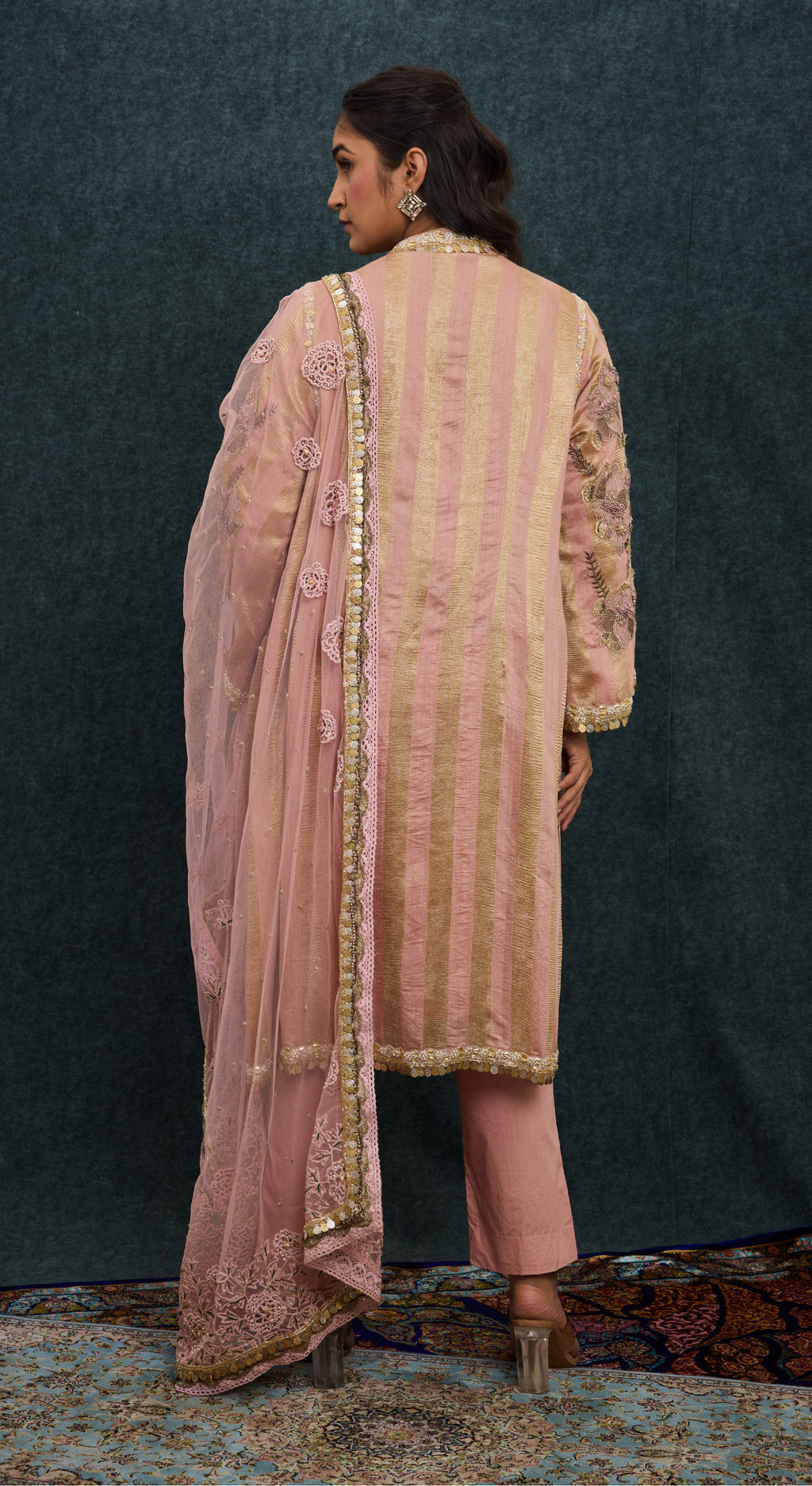 Blush Gold Striped Kurta Set
