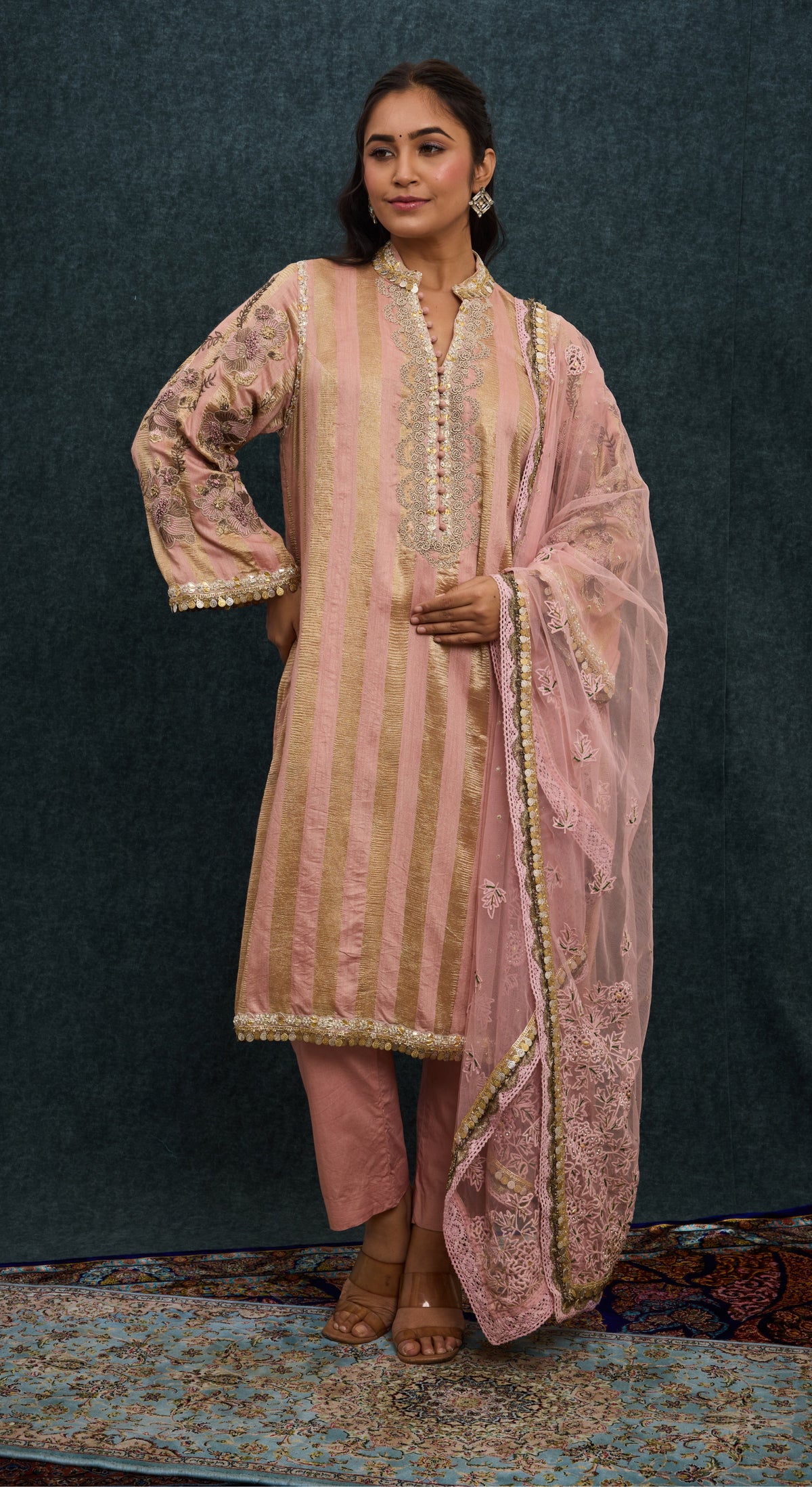 Blush Gold Striped Kurta Set